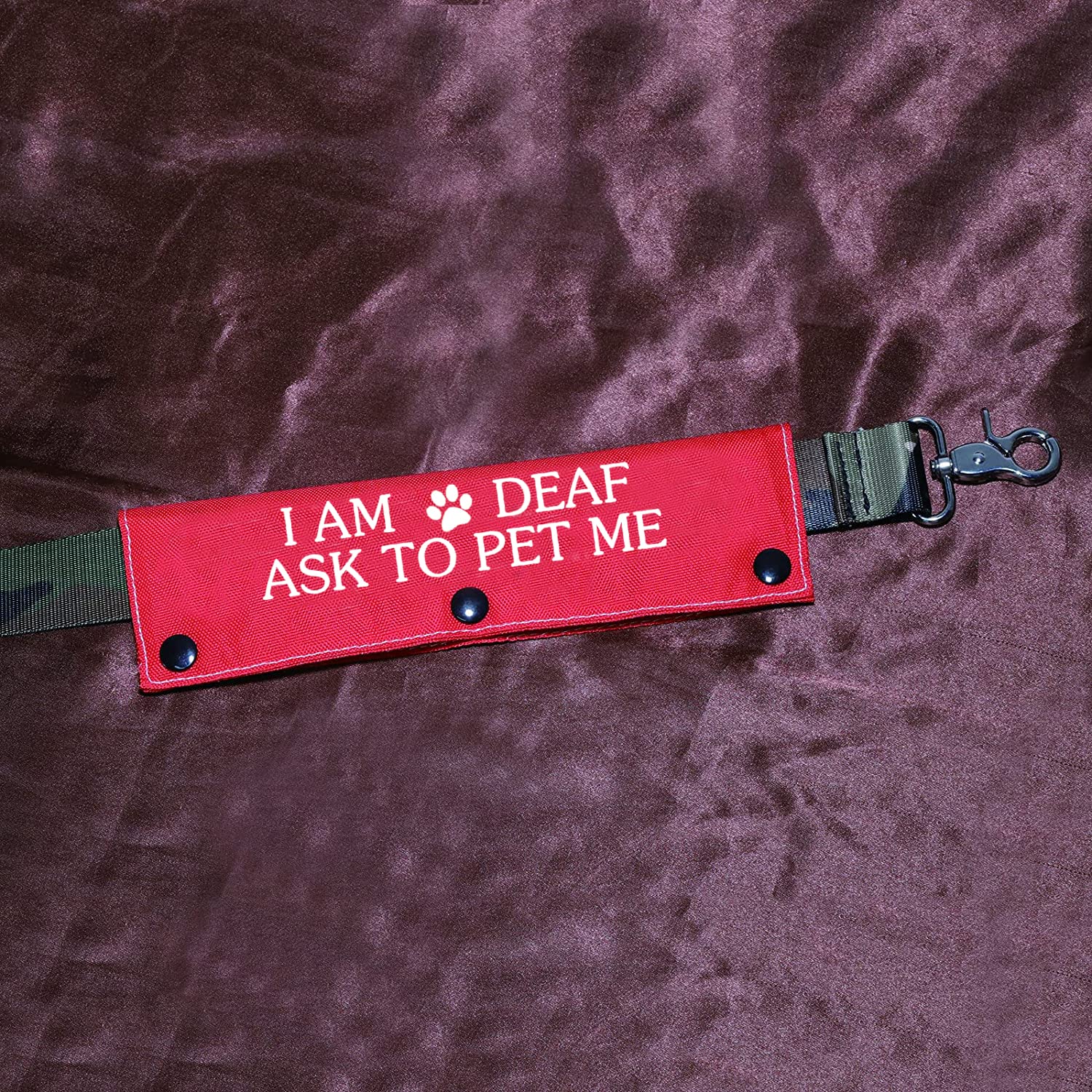 Funny Dog Leash Sleeve I Am Deaf Ask To Pet Me Dog Leash Wrap Alert Hanging Id Patch Tag Use On Special Needs Dog(I Am Deaf-Sleeve)
