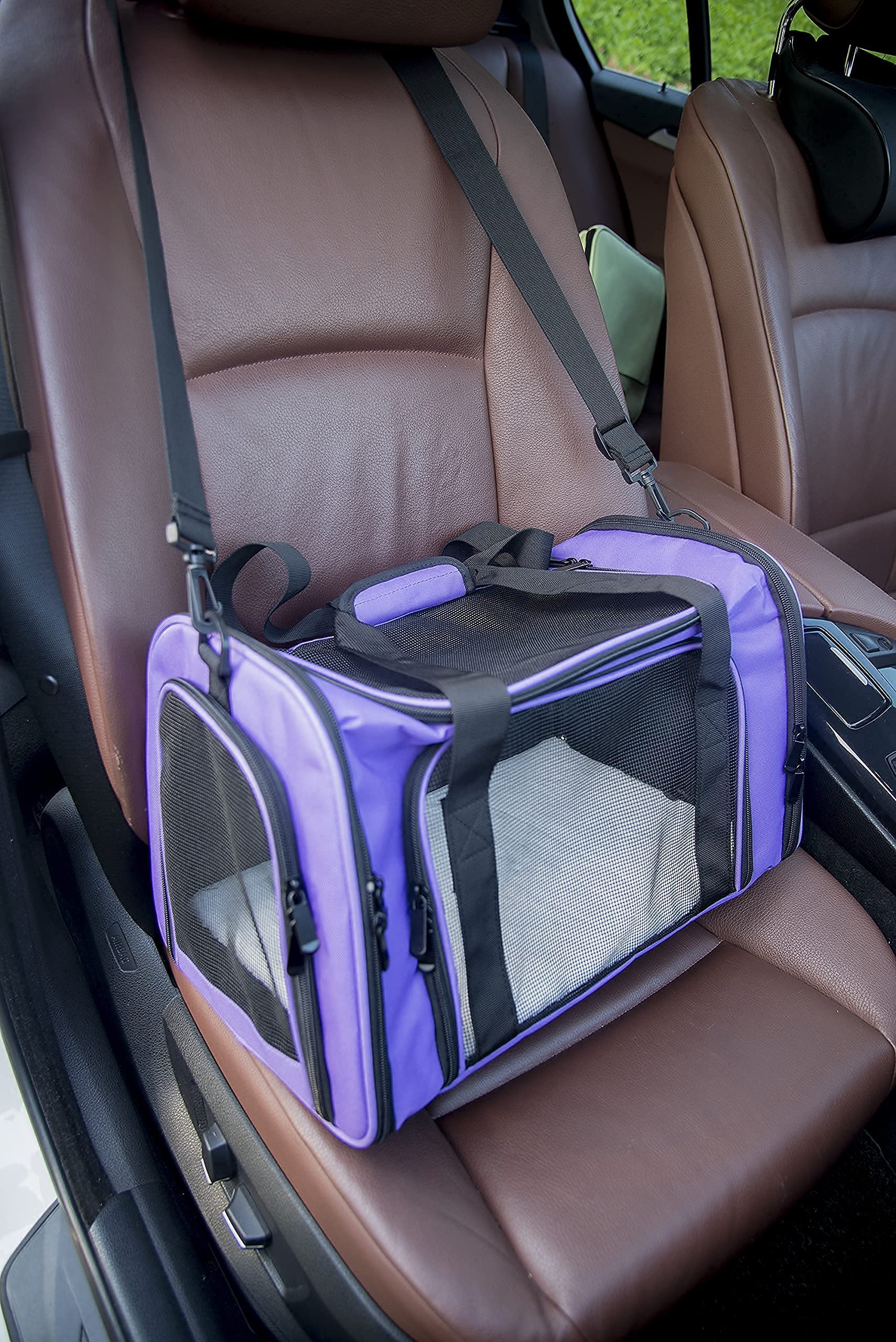 Nextfri Soft Sided Carrier For Small Medium Cats Dogs,Removable Pad Collapsible Travel Pet Carrier Large Purple