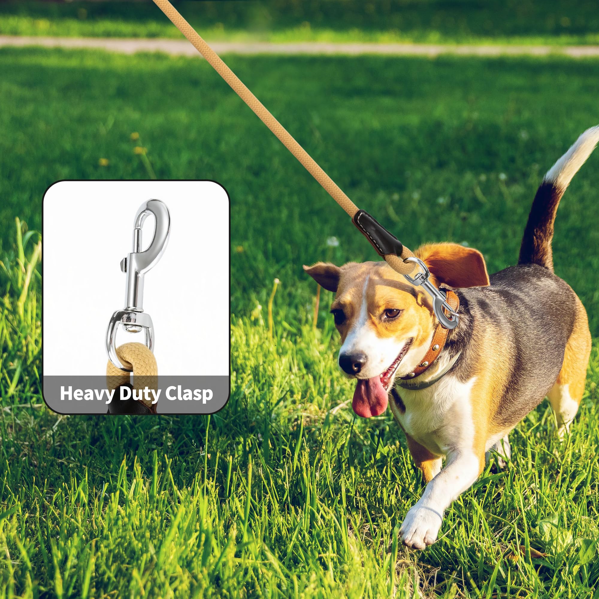 Mile High Life Genuine Leather Wrapped Handle Dog Leash, W Heavy Duty Clasp Rope Leash For Small Medium Large Dogs (Yellow, 5Ft)