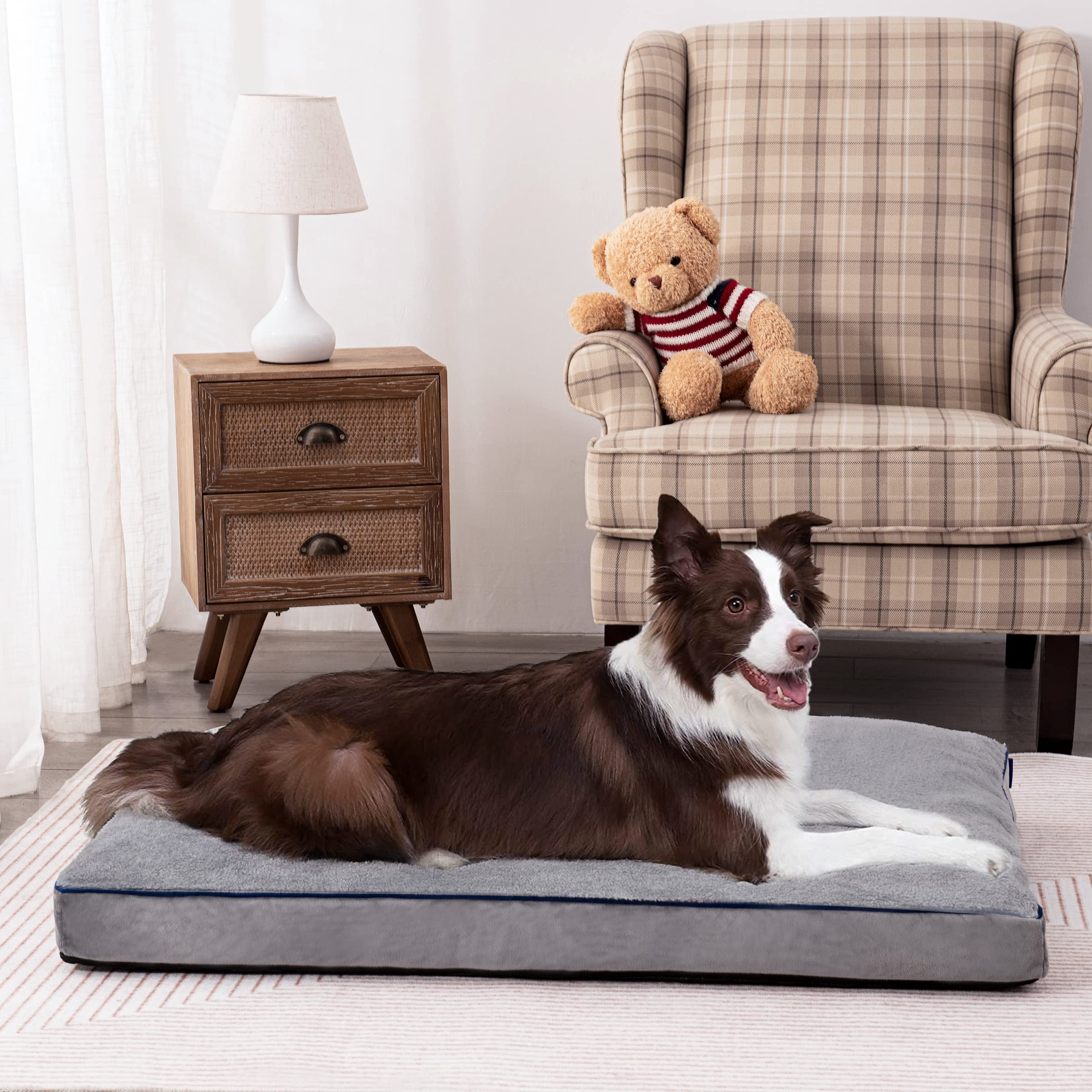 Subrtex Xl Dog Bed, Pet Bed With Removable Washable Cover, Waterproof Fleece Fabric Dog Crate Bed Anti Slip Bottom (44 Inch,Grey