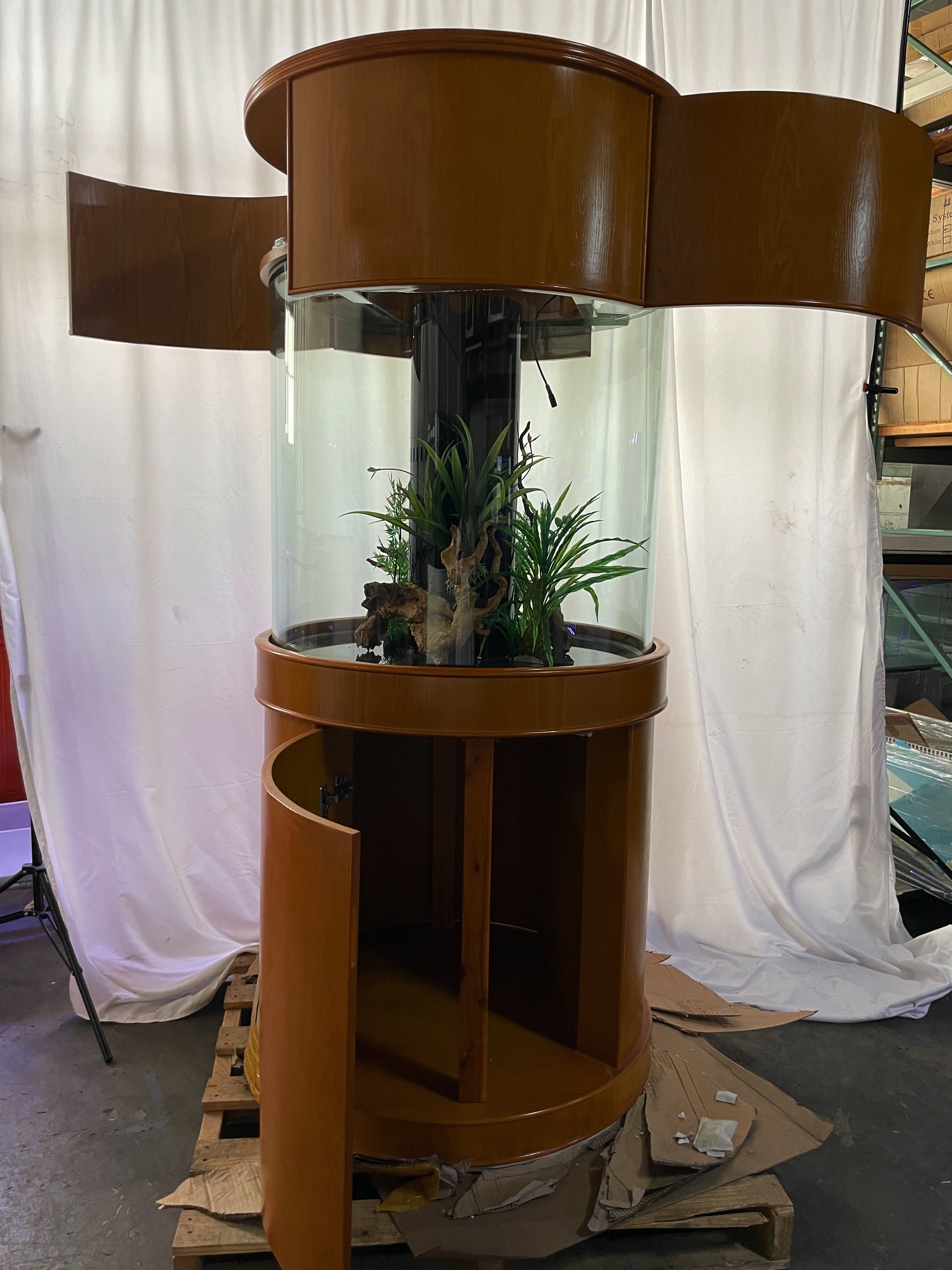 100 Gallon GLASS Cylinder Round Aquarium Reef Ready with Premium Cherry Wood Furniture