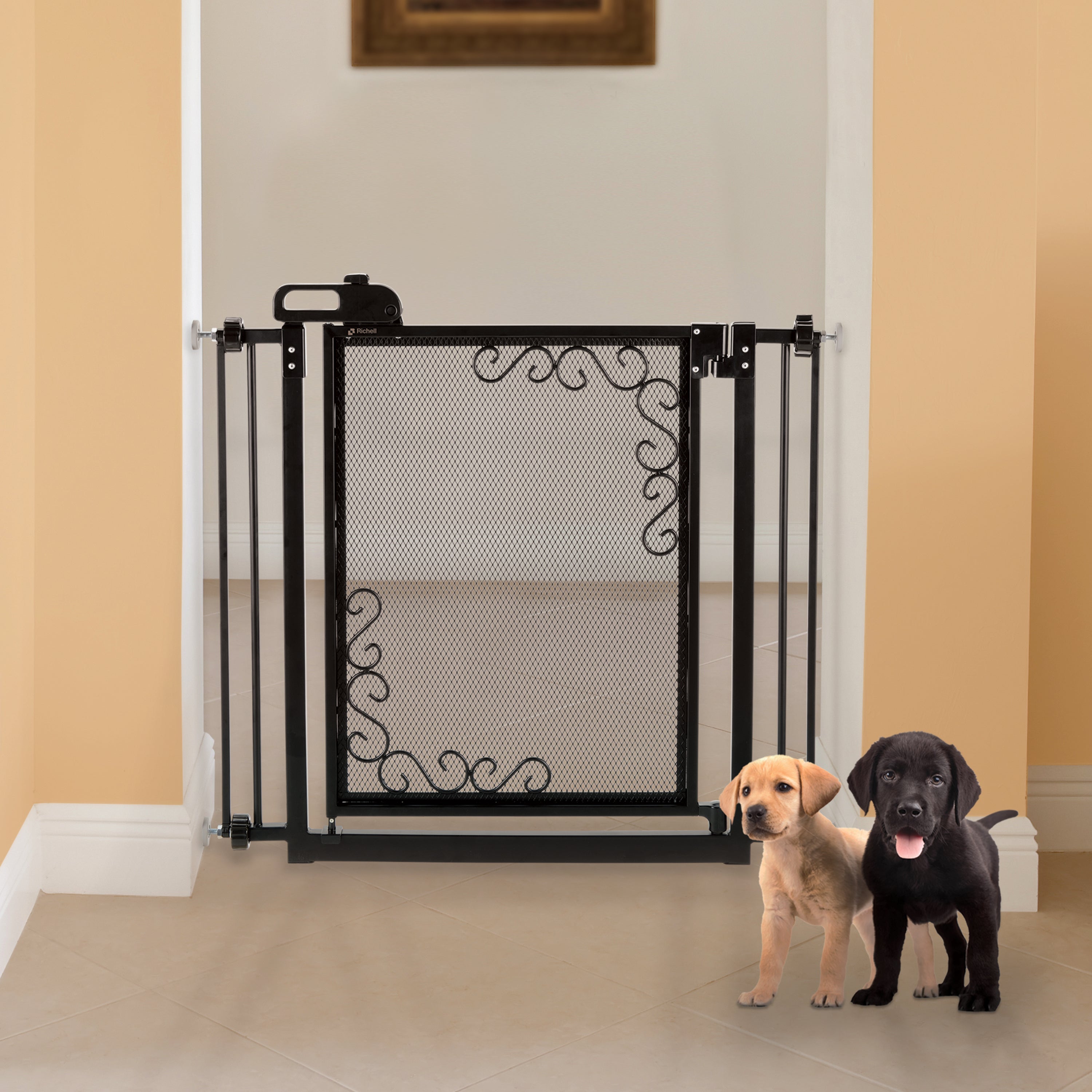 Richell - One-Touch Metal Mesh Pet Gate (94940) Black Pet Gate, Medium