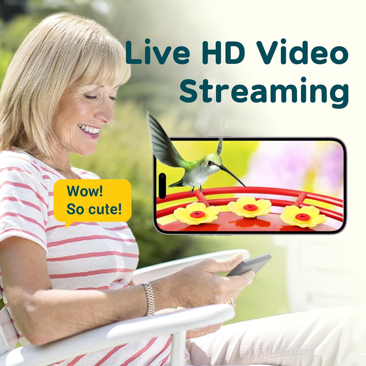 Hummingbird Feeder Camera Solar WiFi Smart AI Motion Detection 20oz