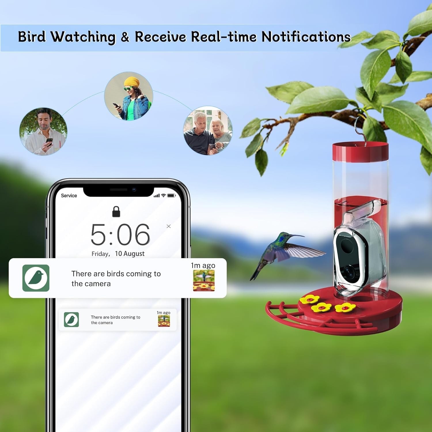Hummingbird Feeder Camera Solar WiFi Smart AI Motion Detection 20oz