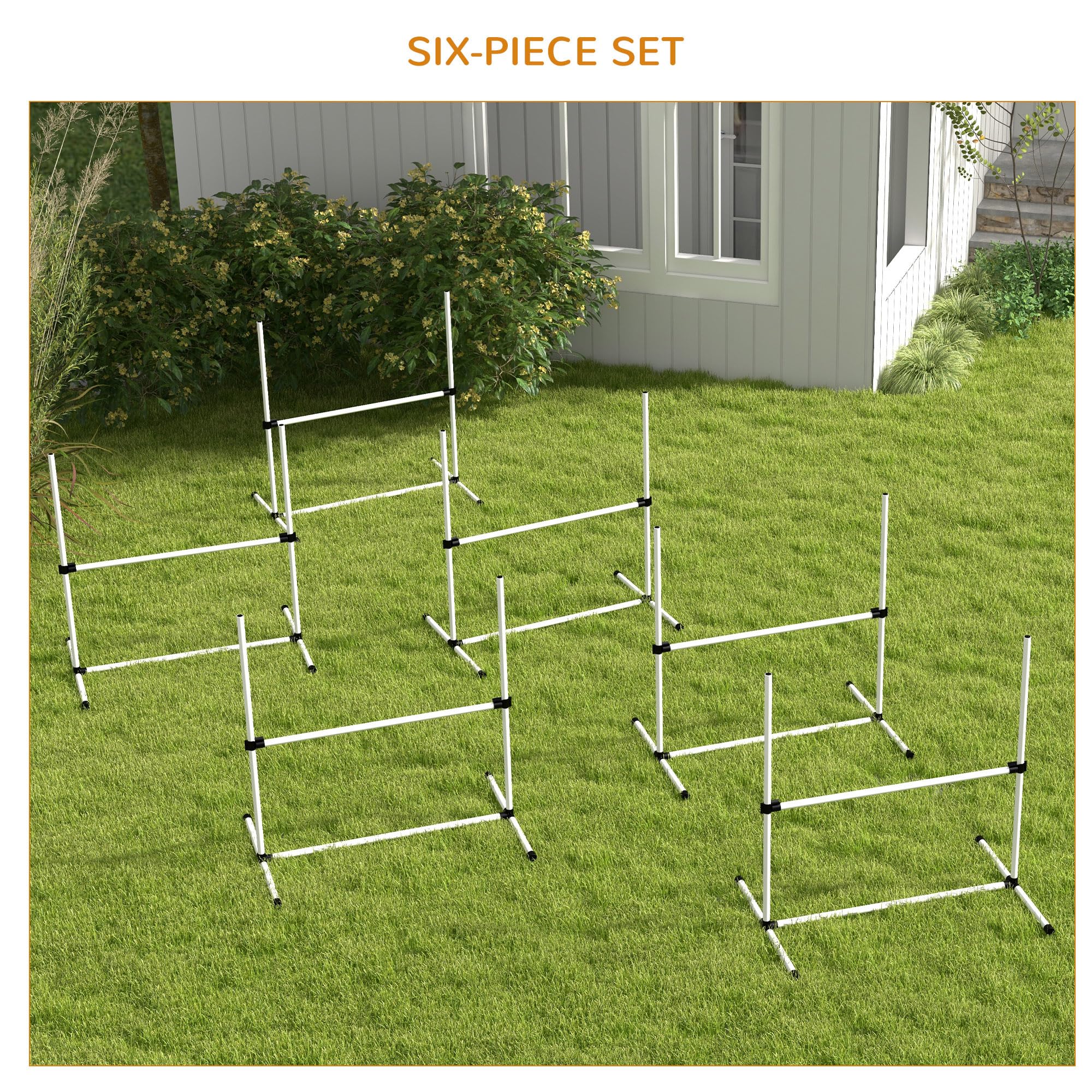 Pawhut 6 Piece Dog Agility Training Equipment For Dog Agility Course With Adjustable Height Jump Bars, Included Carry Bag, & Dis