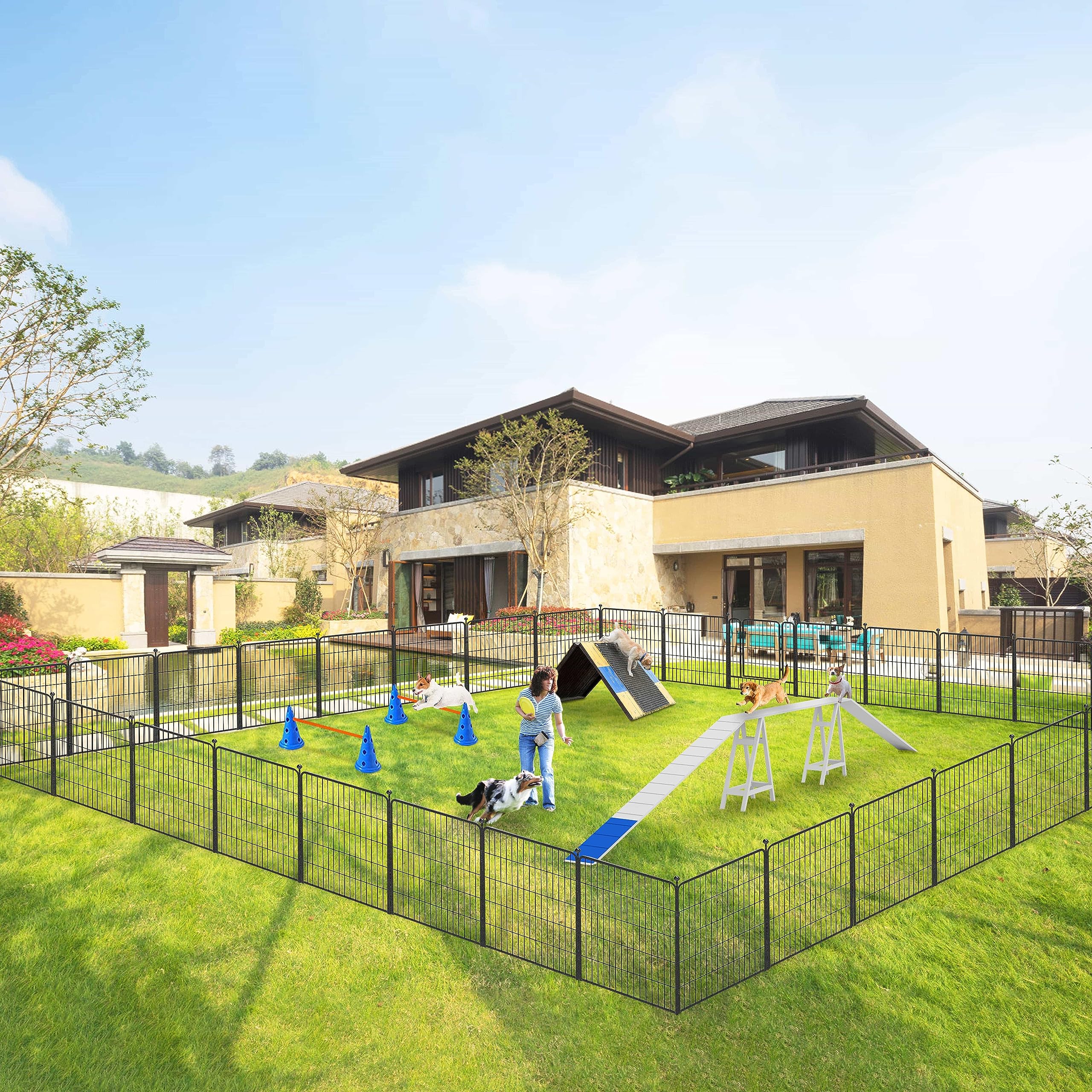 Jhsomdr Dog Playpen 32 Inch 30 Panels Indoor Outdoor Dog Pen For Medium/Small Dogs Heavy Duty Metal Dog Fence Outdoor For Yard,