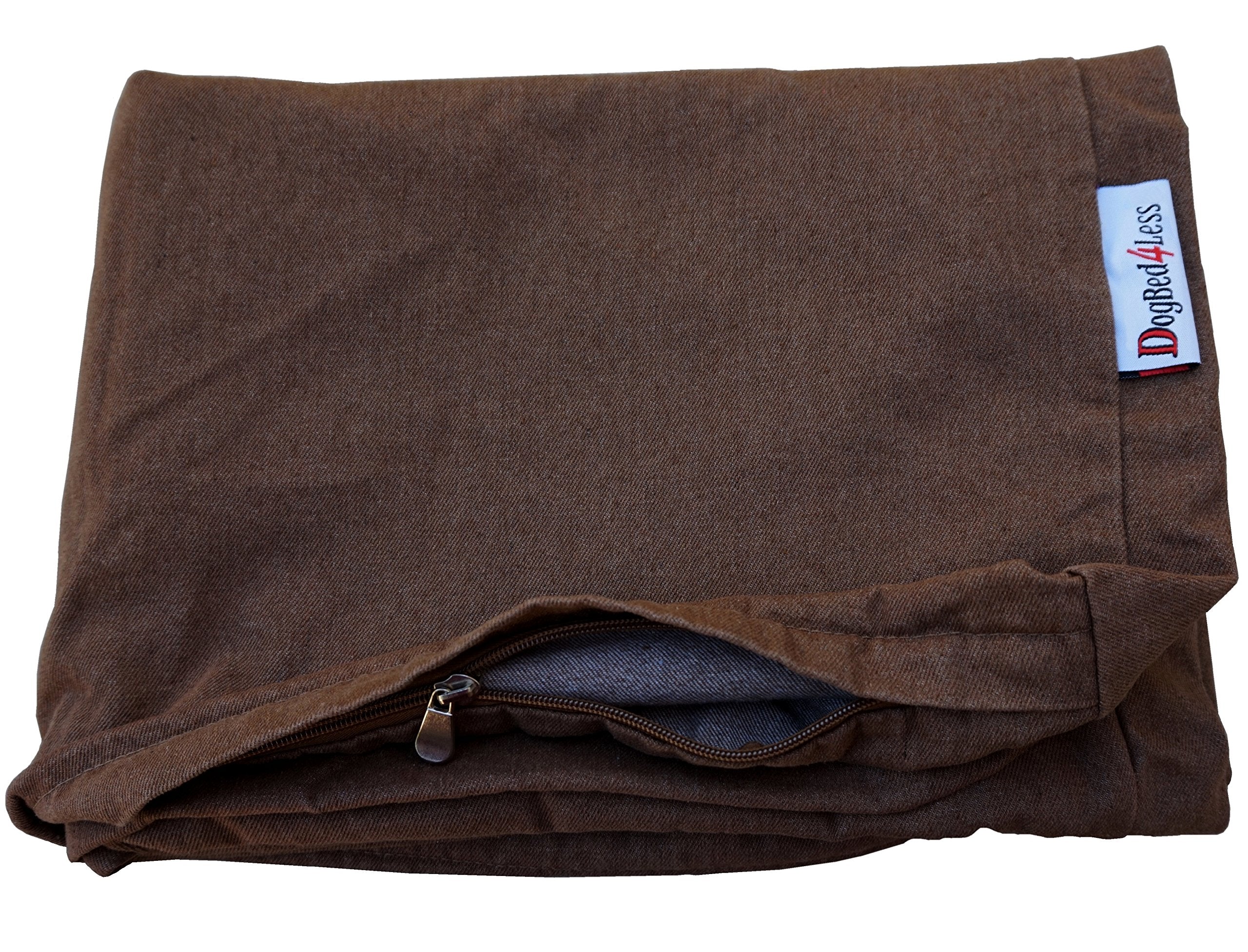 Dogbed4Less 47X29X4 Inches Extra Large Size Brown Color Denim Jean Dog Pet Bed External Zipper Cover - Replacement Cover Only