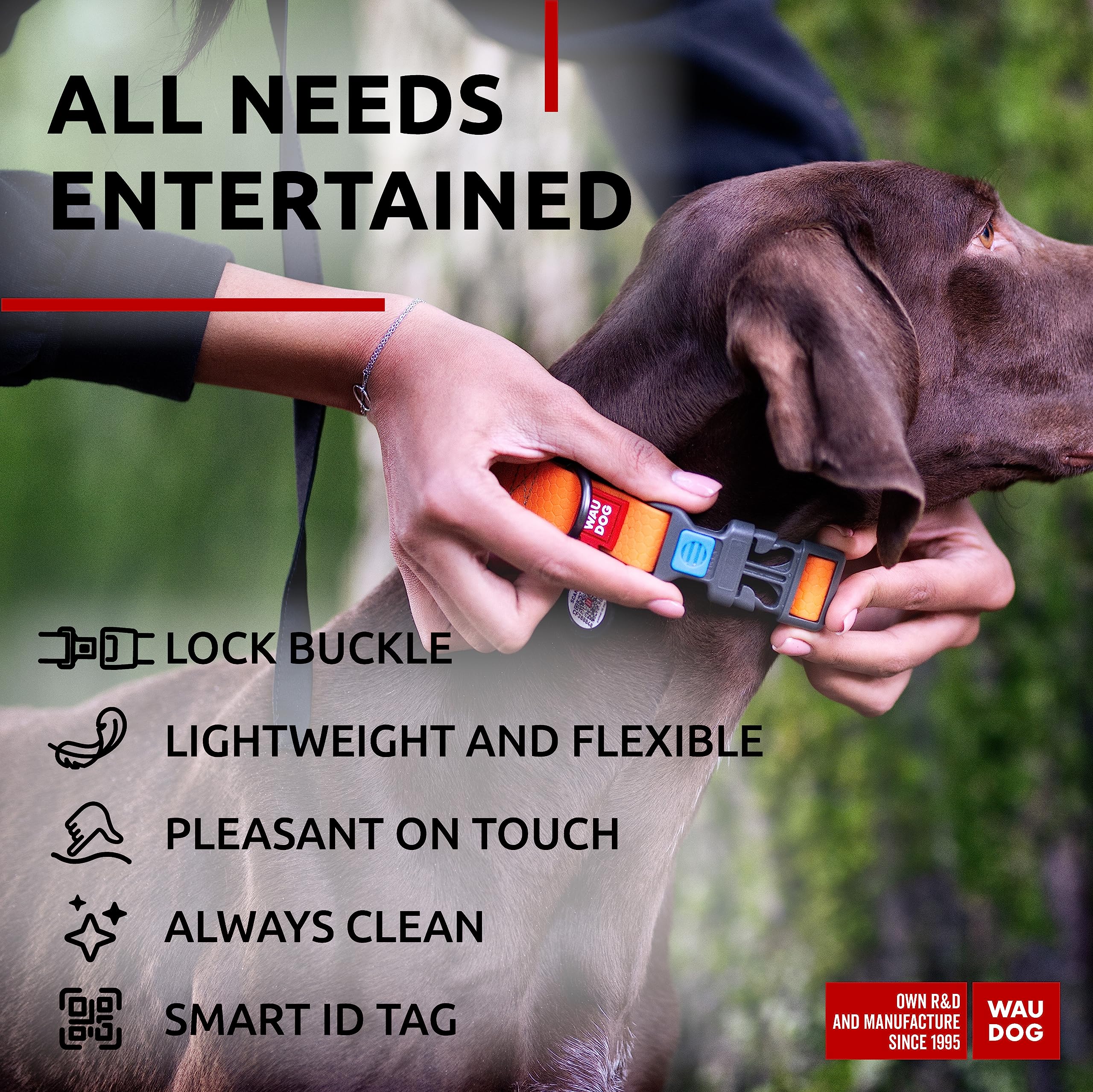 Waudog Waterproof Dog Collar - Adjustable For Large Dogs, Small And Medium Dogs - Heavy Duty Collars With Durable Metal Clasp An