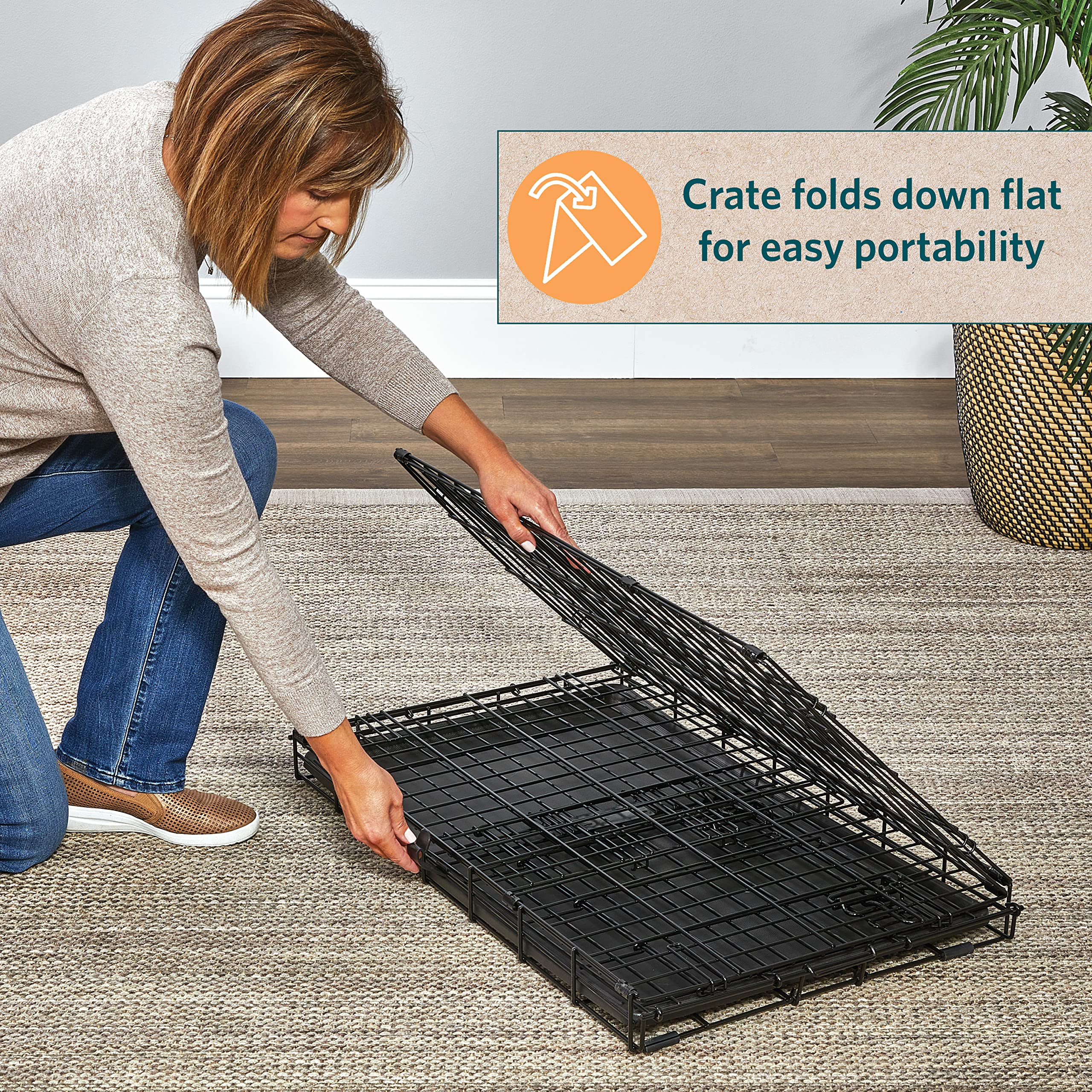 Midwest Homes For Pets Dog Crate | Life Stages 36' Folding Metal Divider Panel, Floor Protecting Feet, Leak-Proof Pan 36L X 23W 25H Inches, Intermediate Breed, Black