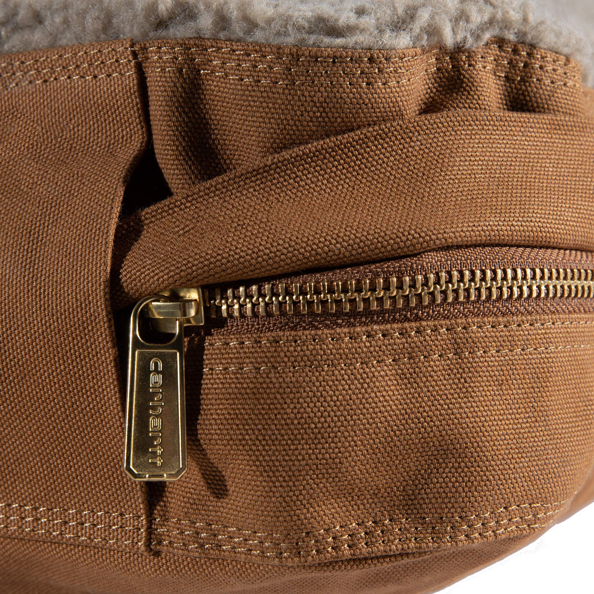 Carhartt Firm Duck Dog Bed, Durable Canvas Pet Bed With Water-Repellent Shell, Carhartt Brown With Sherpa Top, Large
