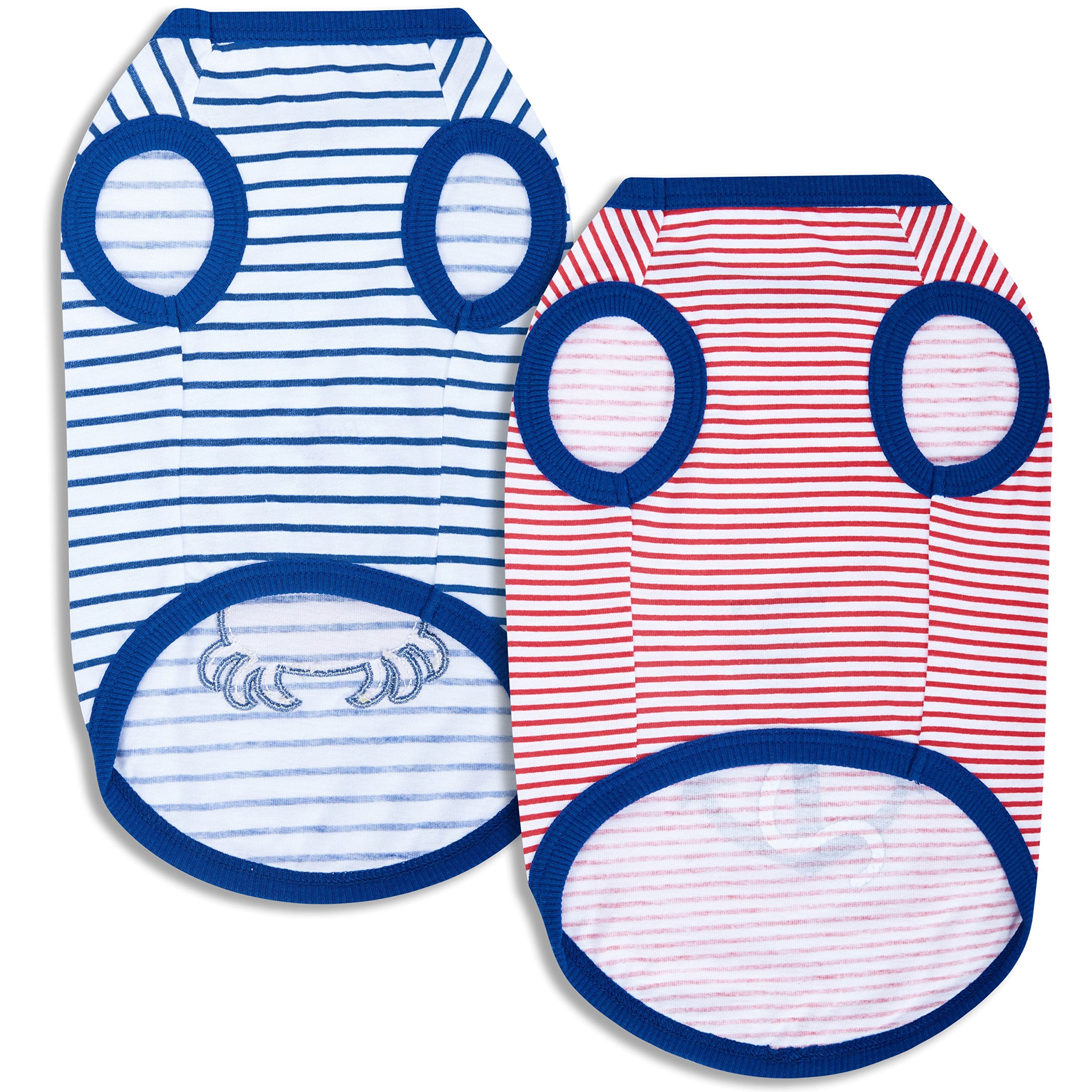 Blueberry Pet Soft & Comfy Summer Vacation Beach Cotton Dog T-Shirts, 2 Pack, Sunshine Sea Lover Striped Shirts Tank Top Clothes