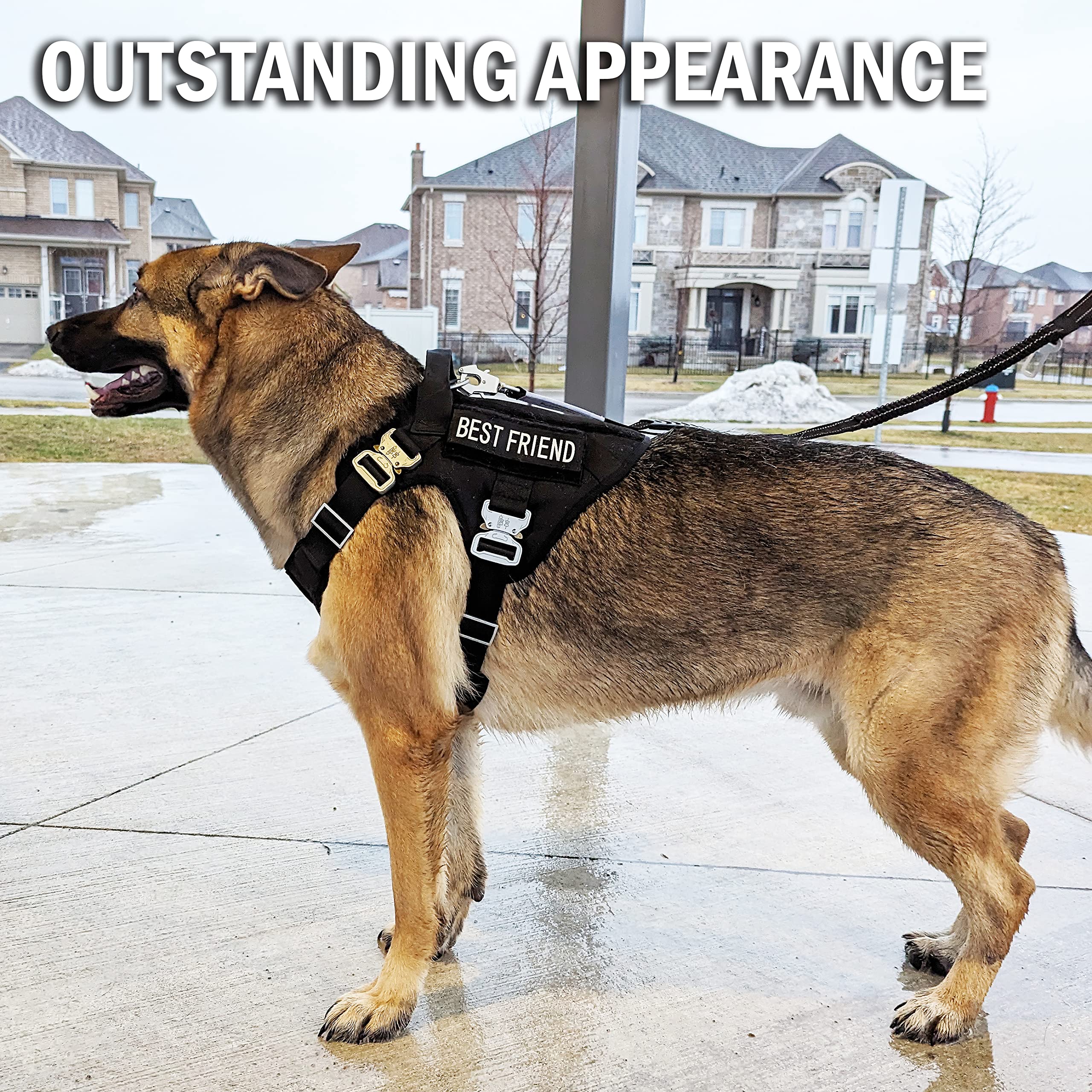 Pink Tactical Dog Harness With 4 Metal Buckles; Waterproof, Military Grade Dogs Vest; No-Pulls But Does Not Choke Neck; Heavy-Du