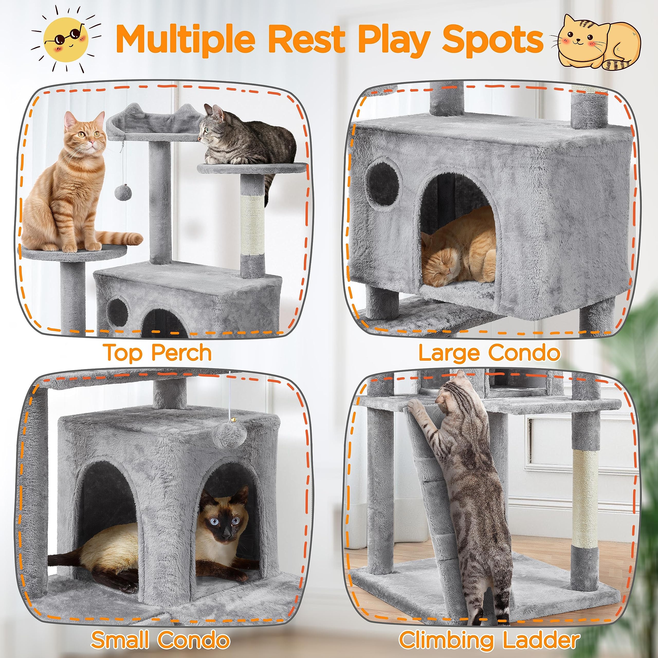 Yaheetech Tall Cat Tree, 80In Multi-Level Tower With Scratching Posts, Double Cat Caves, Perched Platforms, Dangling Balls, Kitt