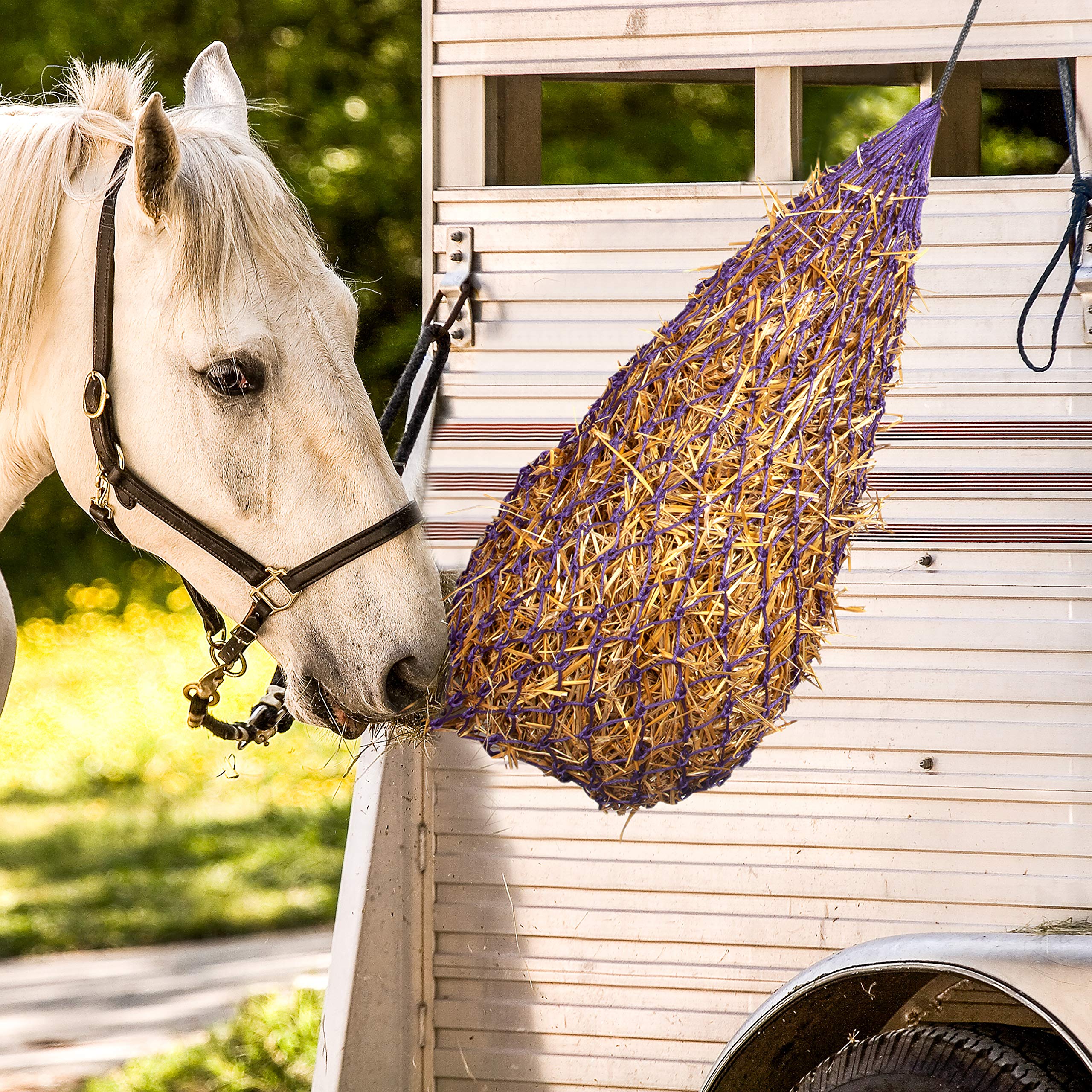 Majestic Ally 2 pcs 42 Long and 2.0x 2.0 Holed Hay Net for Horses, Adjustable Travel Feeder, Regulate Intake of Hay hence Improv