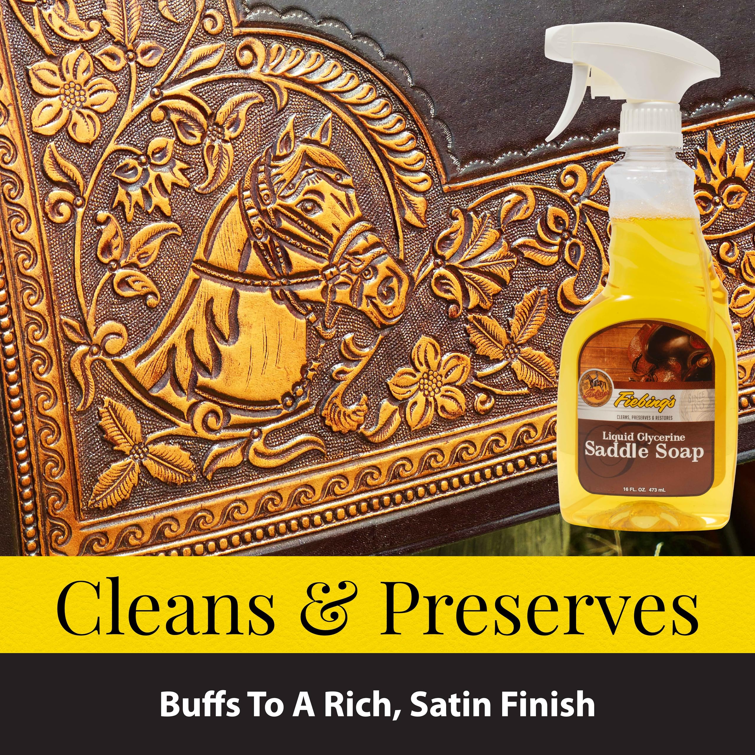 Fiebing's Tack Cleaner - Liquid Glycerine Saddle Soap for Leather (16 oz) - Smooth Leather Cleaner & Conditioner to Soften, Prot