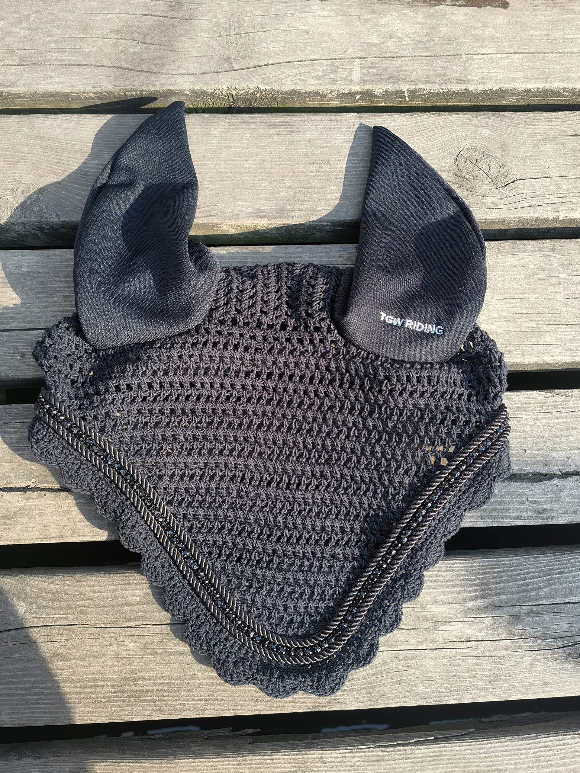 TGW RIDING Horse Ear Bonnet/Net/Hat/Horse Fly Hood/Mask Horse Fly Veil Horse Fly Bonnet (Full, Black)
