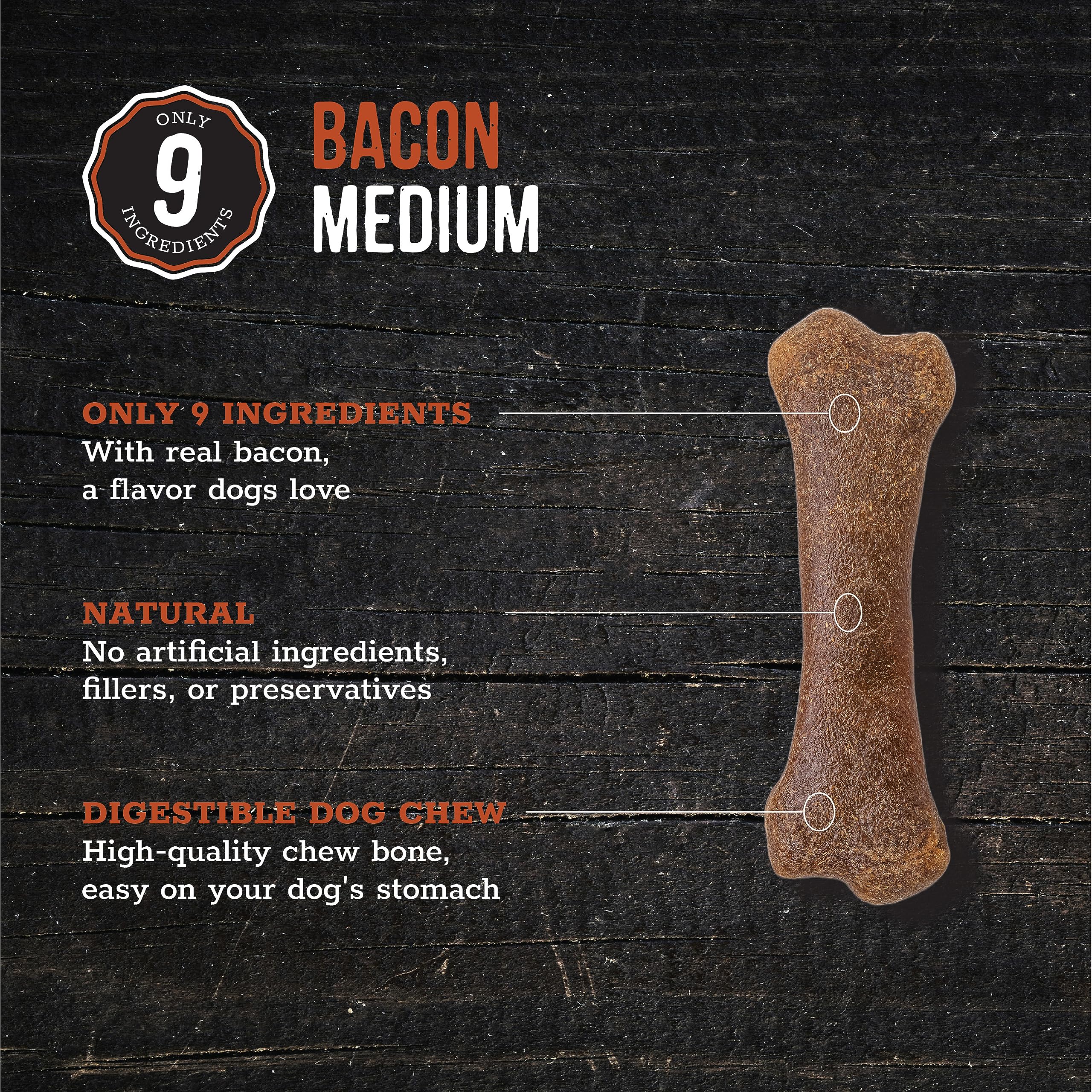 Wholesome Pride Natural & Healthy Dog Chews 2Pk for Medium Dogs, Bacon Flavor, Made in The USA