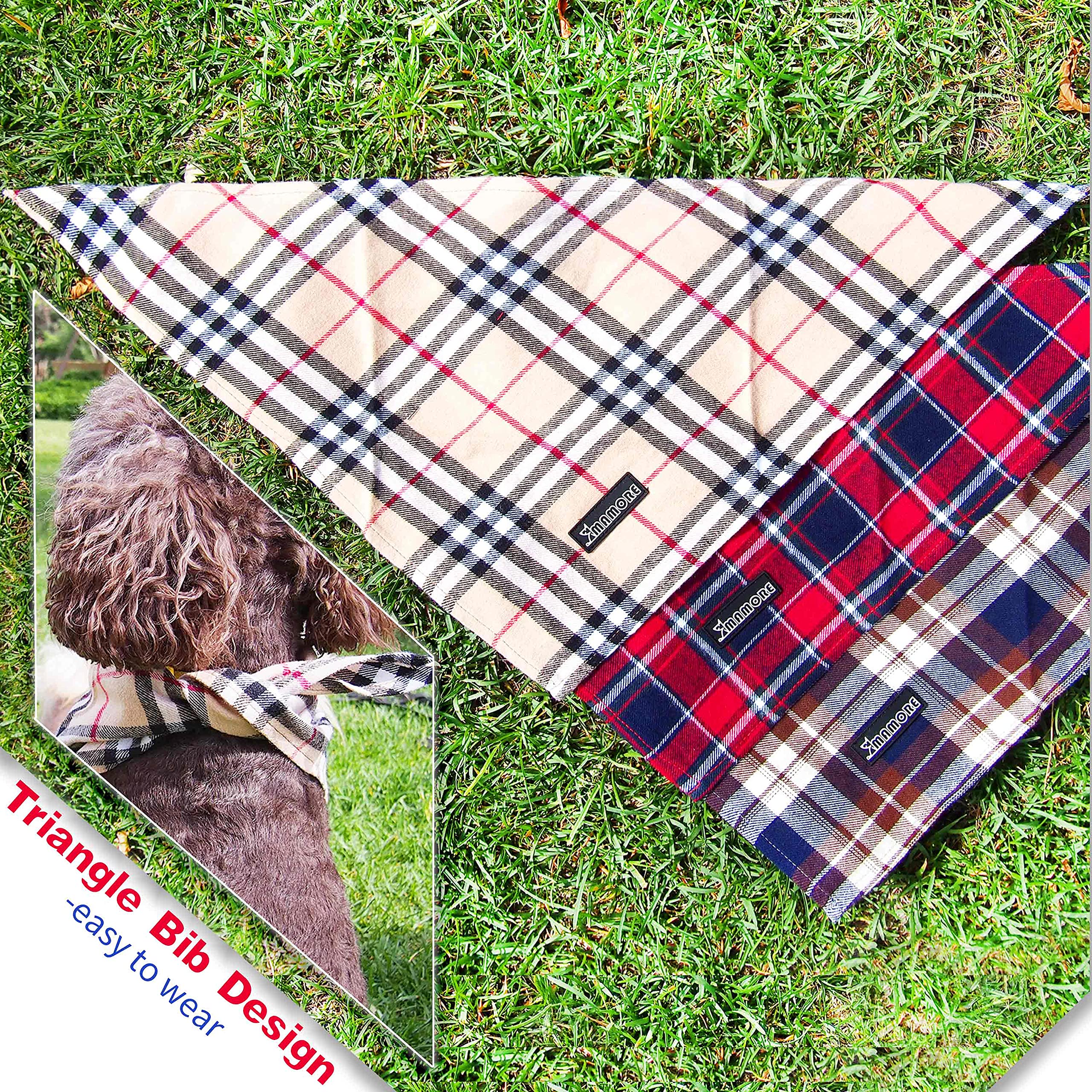 Soft Washable Plaid Bandanas For Dogs And Cats,Adjustable Triangle Bib Comfortable Scarfs For Girl Boy Dogs Puppies (Brown&Blue,