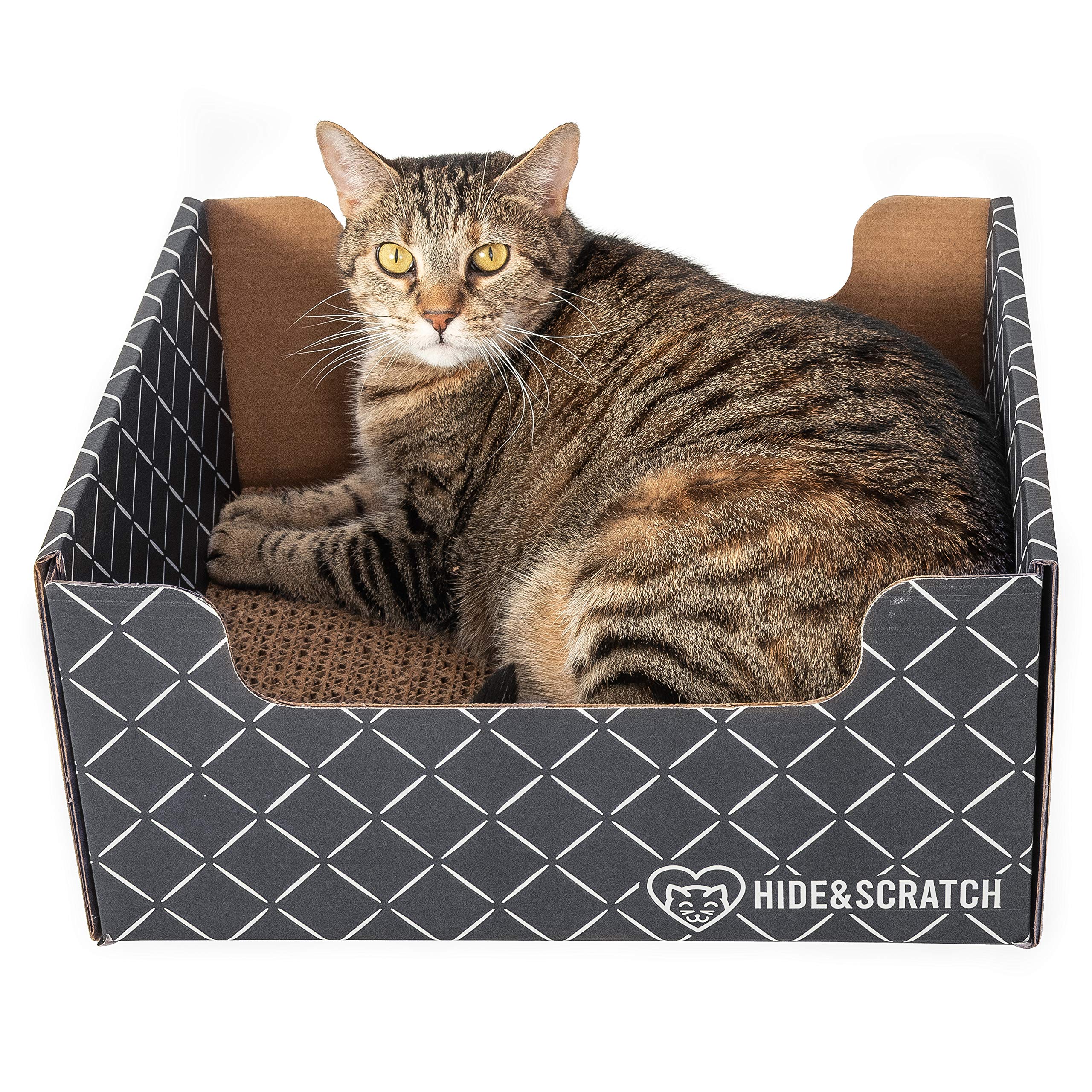 Hide & Scratch: Extra-Large Heavy Duty Cardboard Cat Scratcher and Lounger Box with Refillable Scratch Pad - Multiple Colors