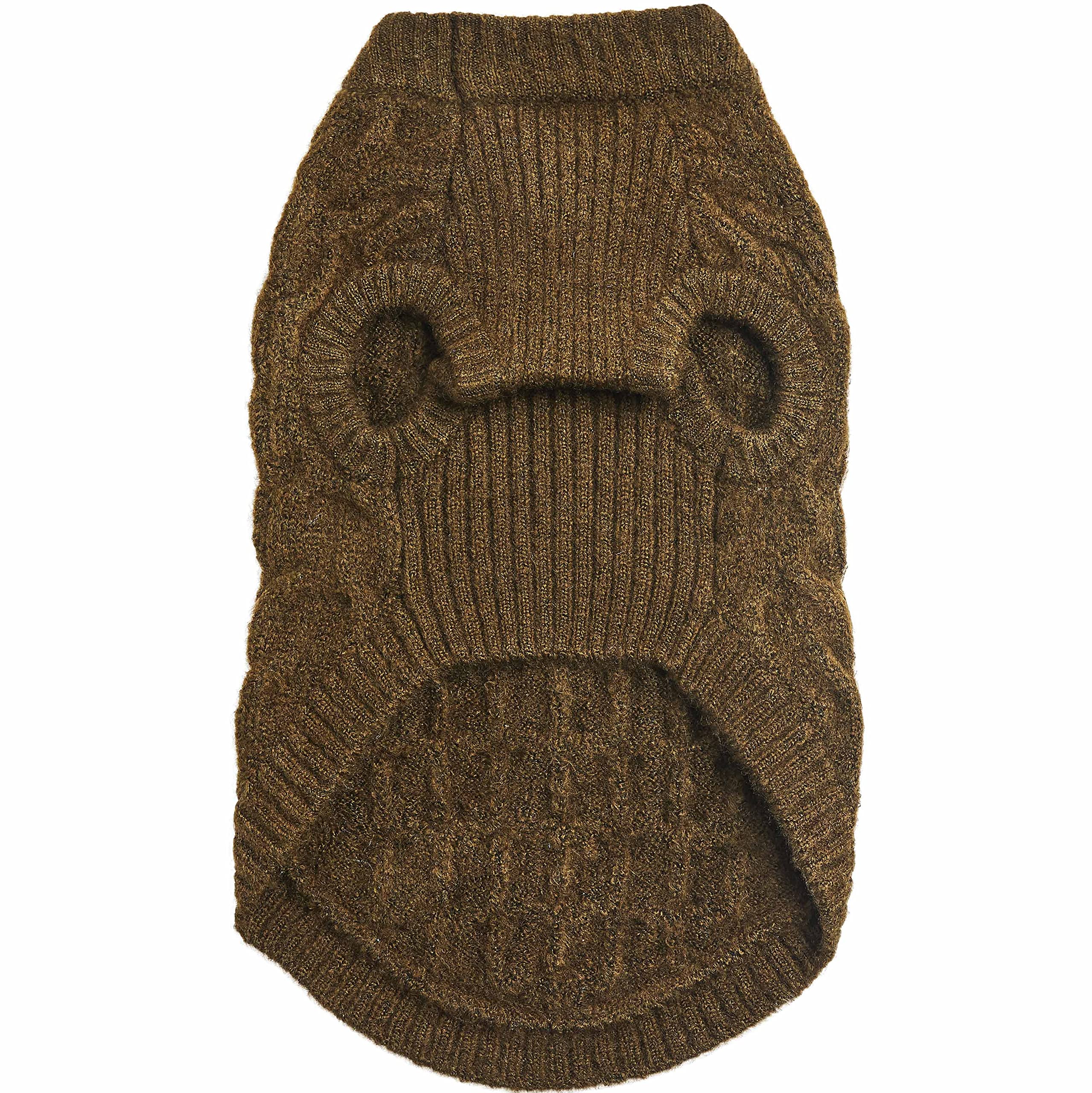 Blueberry Pet Classic Fuzzy Textured Knit Pullover Crew-Neck Dog Sweater In Dark Olive, Back Length 18'', Pack Of 1 Clothes For