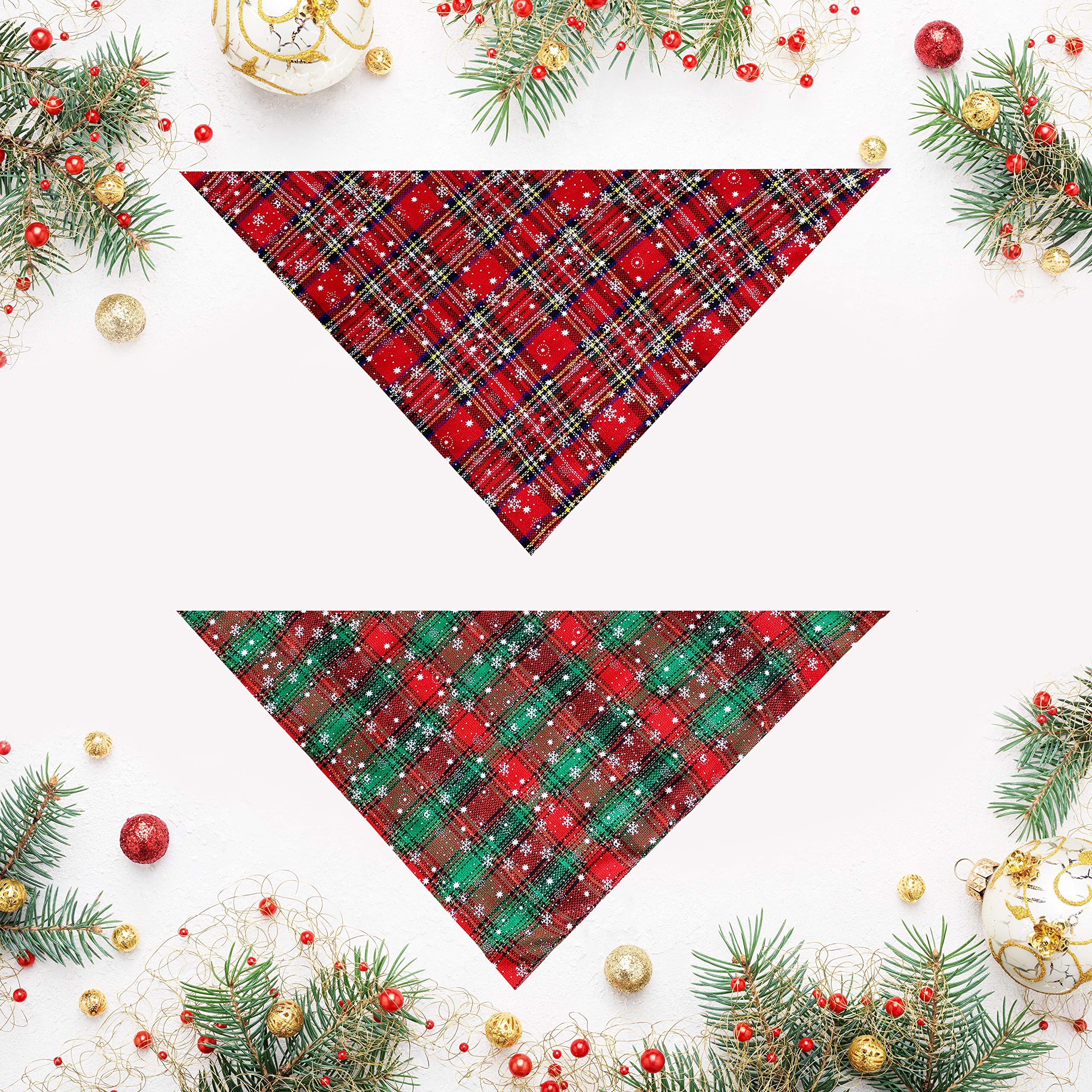 Pohshido 2 Pack Christmas Dog Bandana, Holiday Cat Bandana Buffalo Plaid Flannel Bibs Scarfs For Small Medium Large Dogs Cats Puppies Pets (Large)
