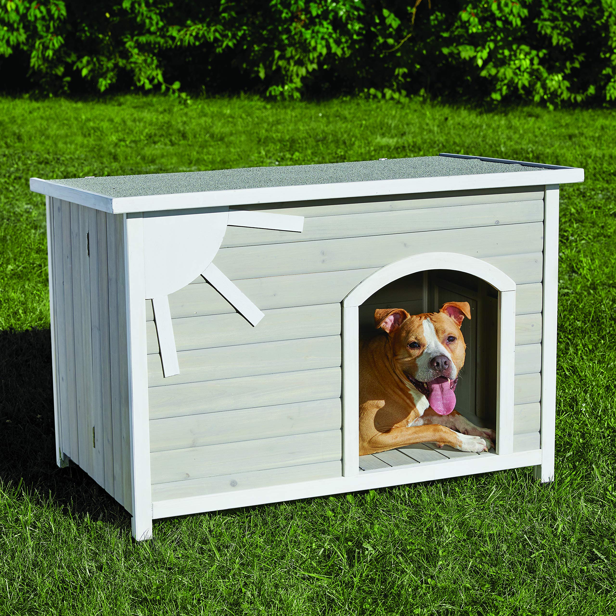Midwest Homes For Pets Eilio Folding Outdoor Wood Dog House, No Tools Required For Assembly | Dog House Ideal For Medium Dog Bre
