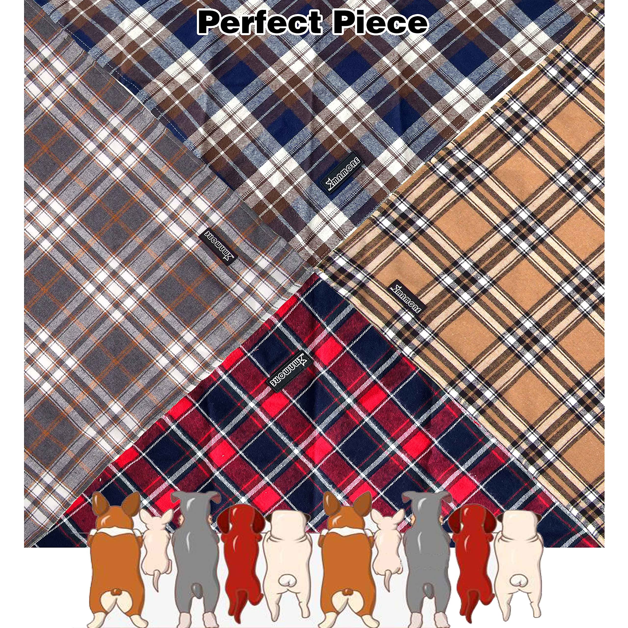 Soft Washable Plaid Bandanas For Dogs And Cats,Adjustable Triangle Bib Comfortable Scarfs For Girl Boy Dogs Puppies (Light Khaki, Large)