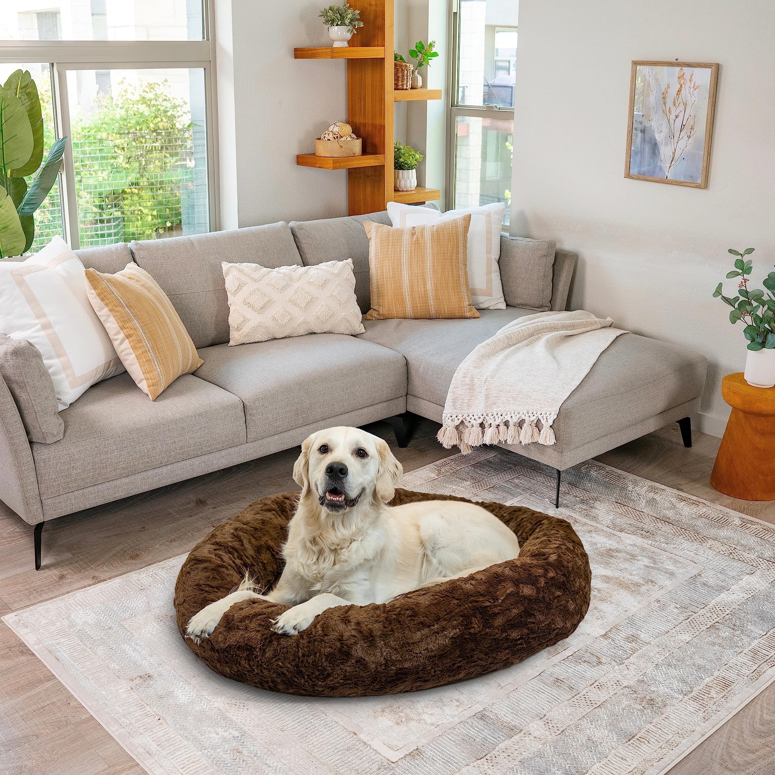 Best Friends By Sheri The Original Calming Donut Dog And Cat Bed In Lux Fur, Dark Brown, Large, 36X36