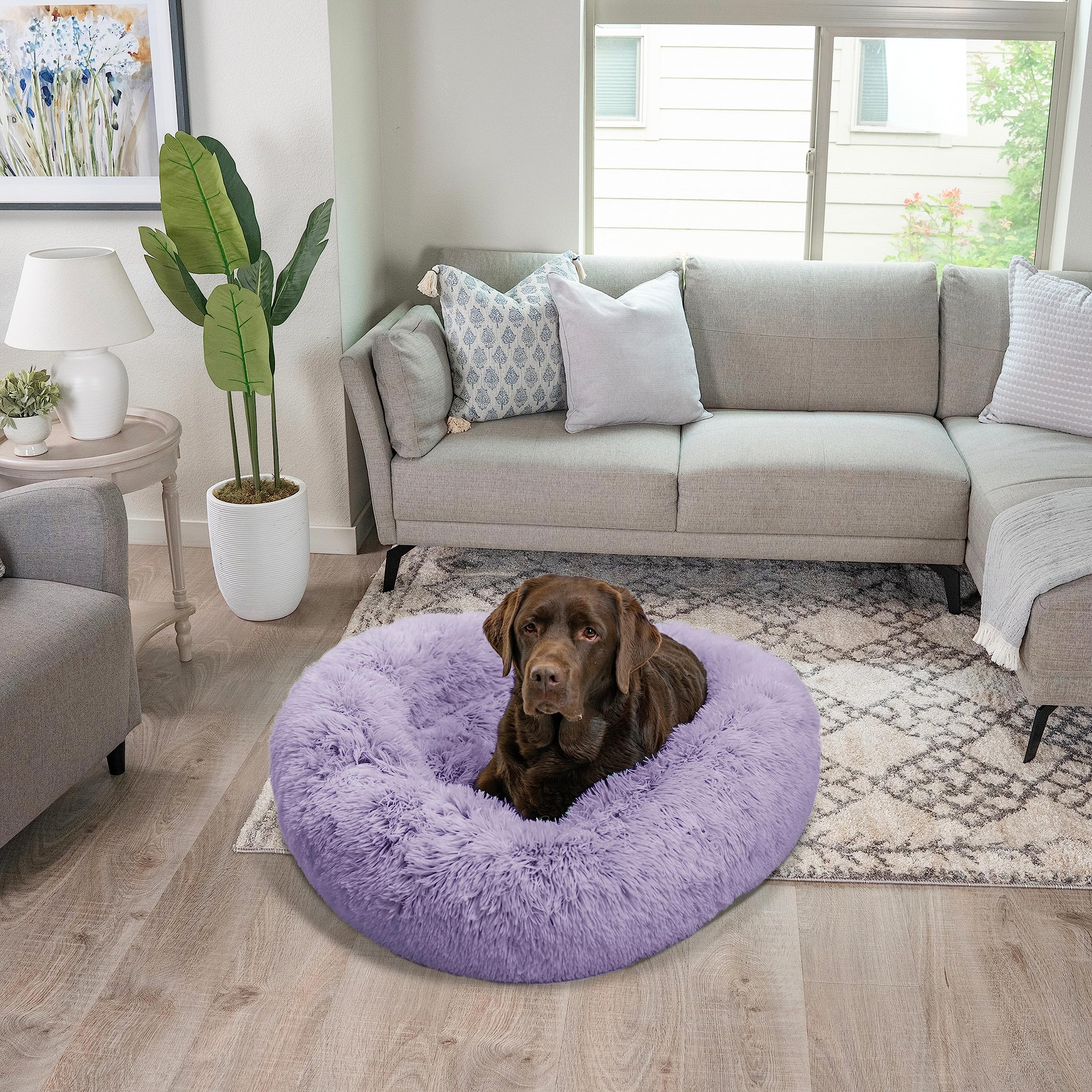 Best Friends By Sheri The Original Calming Donut Dog And Cat Bed In Shag Fur, Lavender, Large, 36X36