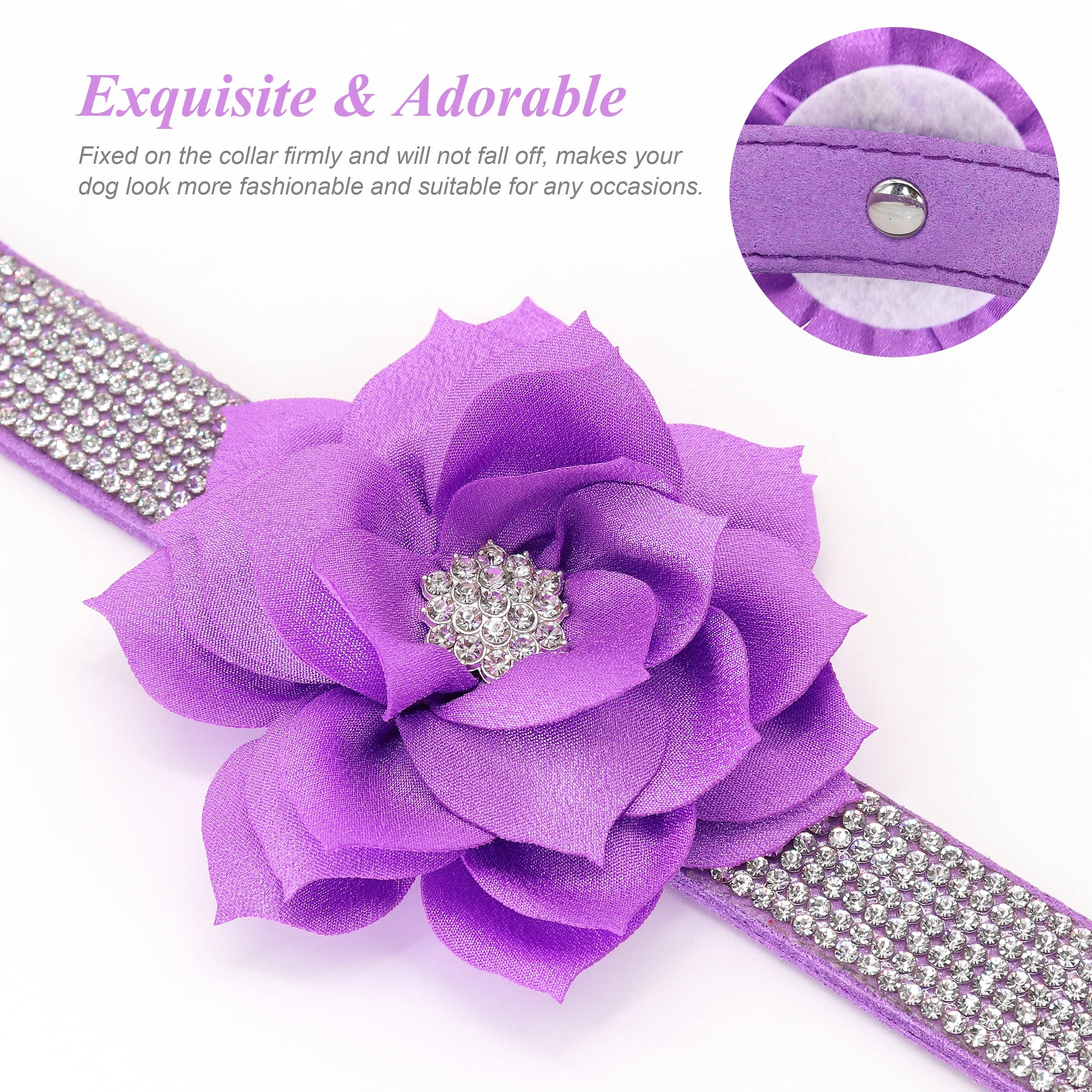 Pet Artist Cute Girl Rhinestone Suede Dog Collars For Small Dogs Cats,Soft Flower Dog Collar,Bling Dog Collars For Small Puppy Dogs Purple Collar, M:Neck 12-14.5'(31-37Cm)