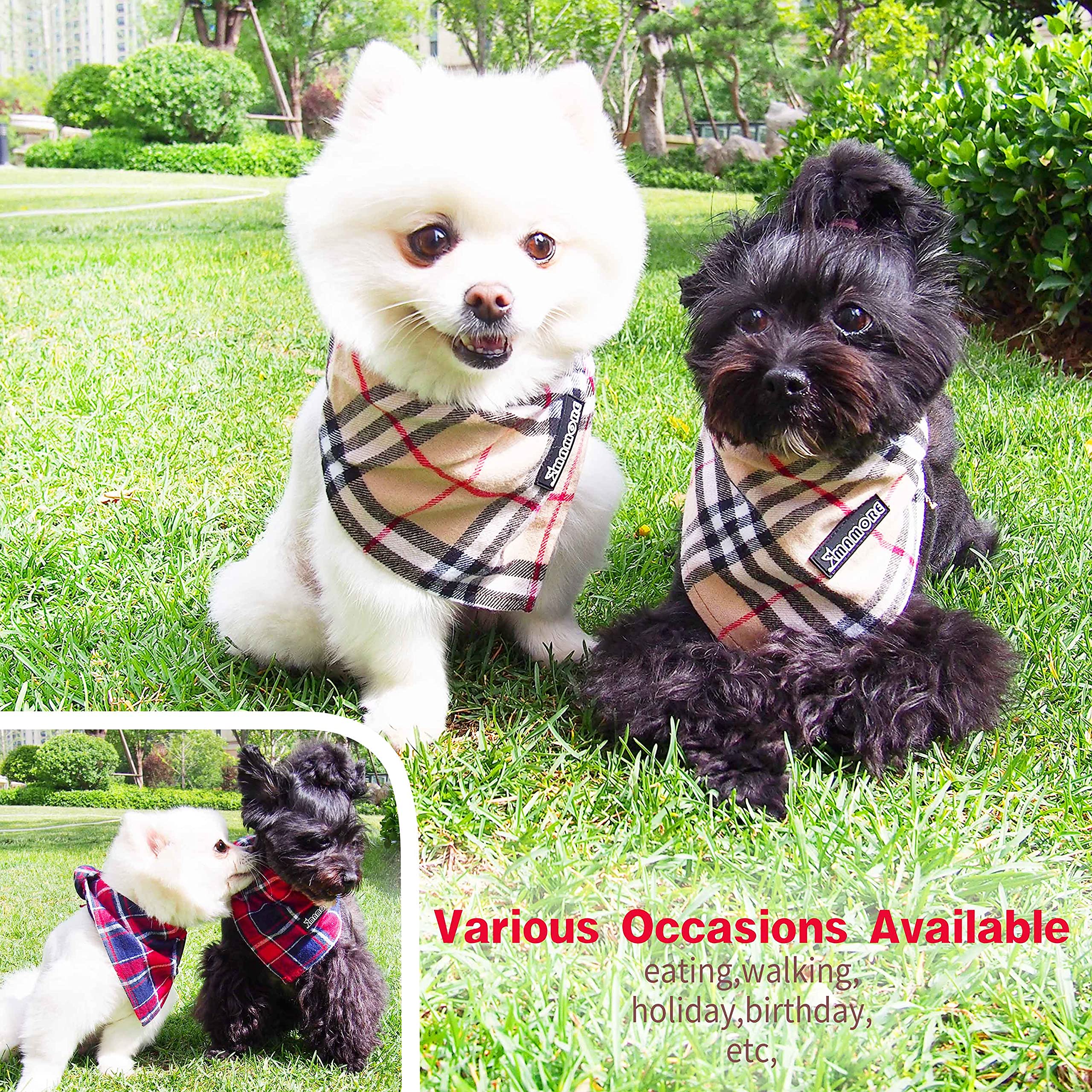 Soft Washable Plaid Bandanas For Dogs And Cats,Adjustable Triangle Bib Comfortable Scarfs For Girl Boy Dogs Puppies (Brown&Blue,