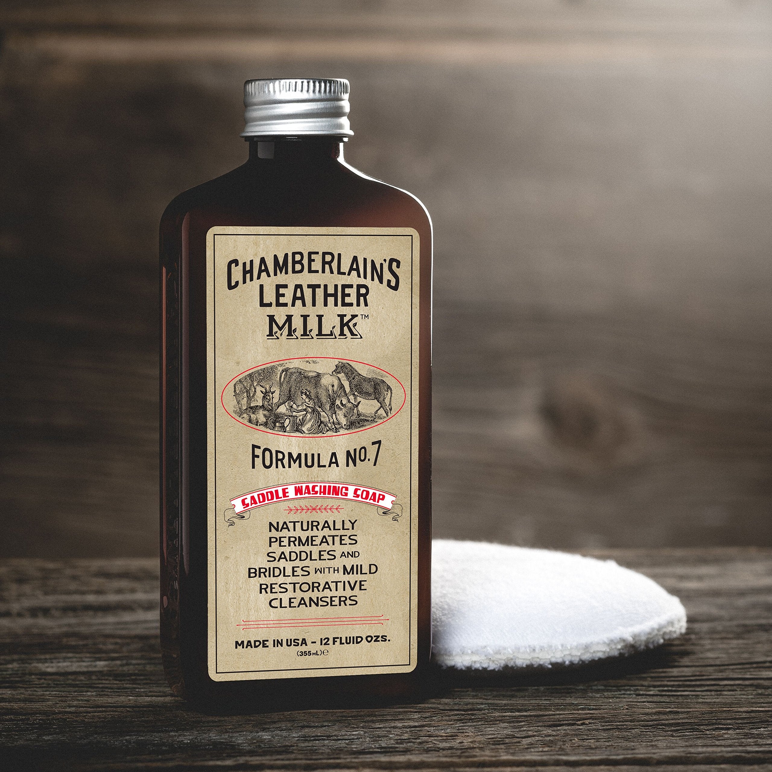 Leather Milk Saddle Washing Soap - No. 7 - All-Natural, Non-Toxic Saddle Soap Deep Cleaner For Western & English Saddles And Tack. Dye And Scent Free. Made In Usa. Includes Saddle Scrub Sponge Pad!