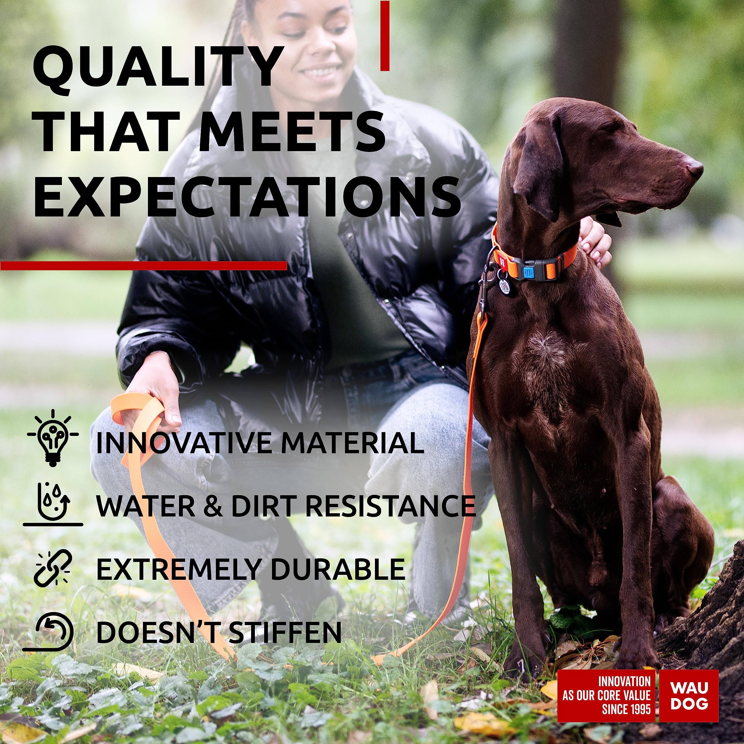 Waudog Waterproof Dog Collar - Adjustable For Large Dogs, Small And Medium Dogs - Heavy Duty Collars With Durable Metal Clasp An