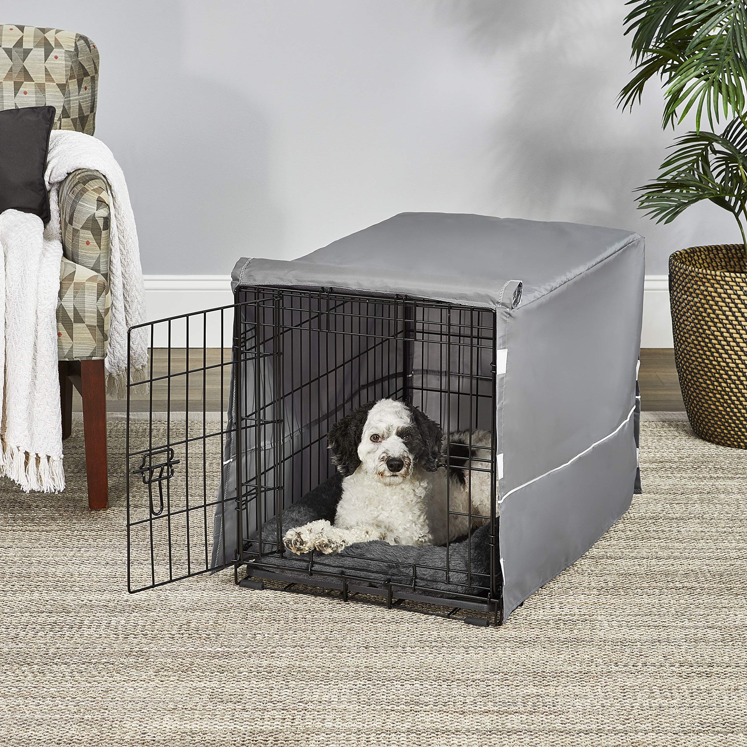 MidWest Homes for Pets Double Door Dog Crate Kit - 30-Inch, Gray Bed & Cover, Ideal for Medium Breeds, Durable Polyester, Black & Gray