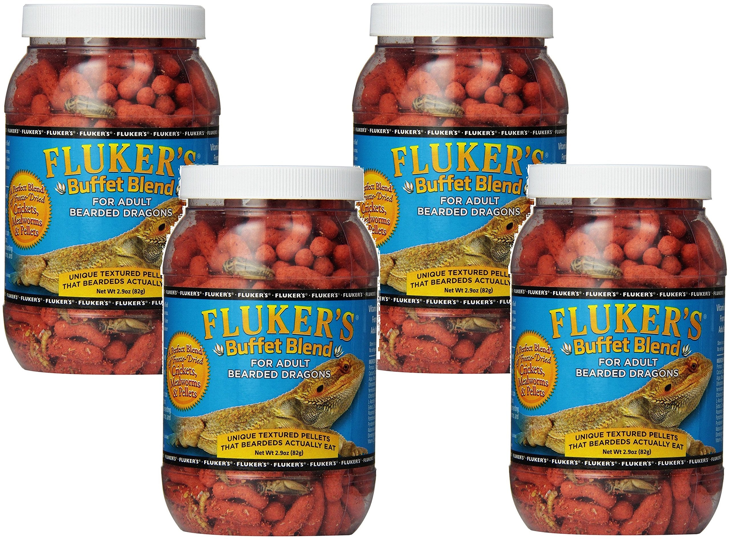 (4 Pack) FlukerS Buffet Blend Adult Bearded Dragon Formula, 2.9 Ounce Each