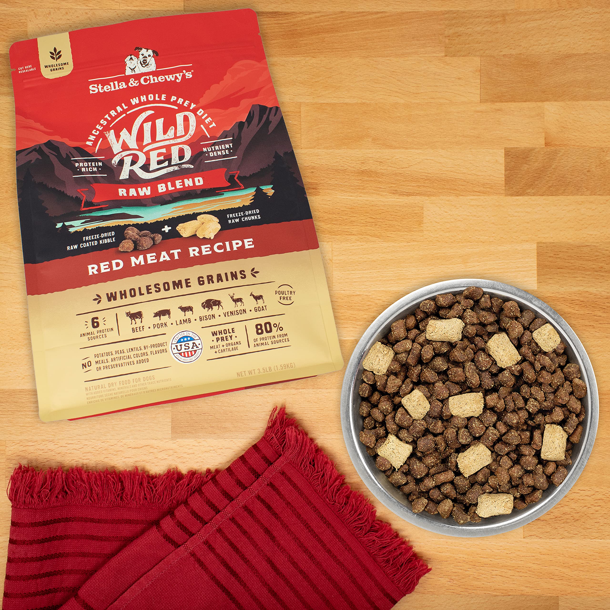 Stella & Chewys Wild Red Dry Dog Food Raw Blend High Protein Wholesome Grains Red Meat Recipe, 3.5 lb. Bag