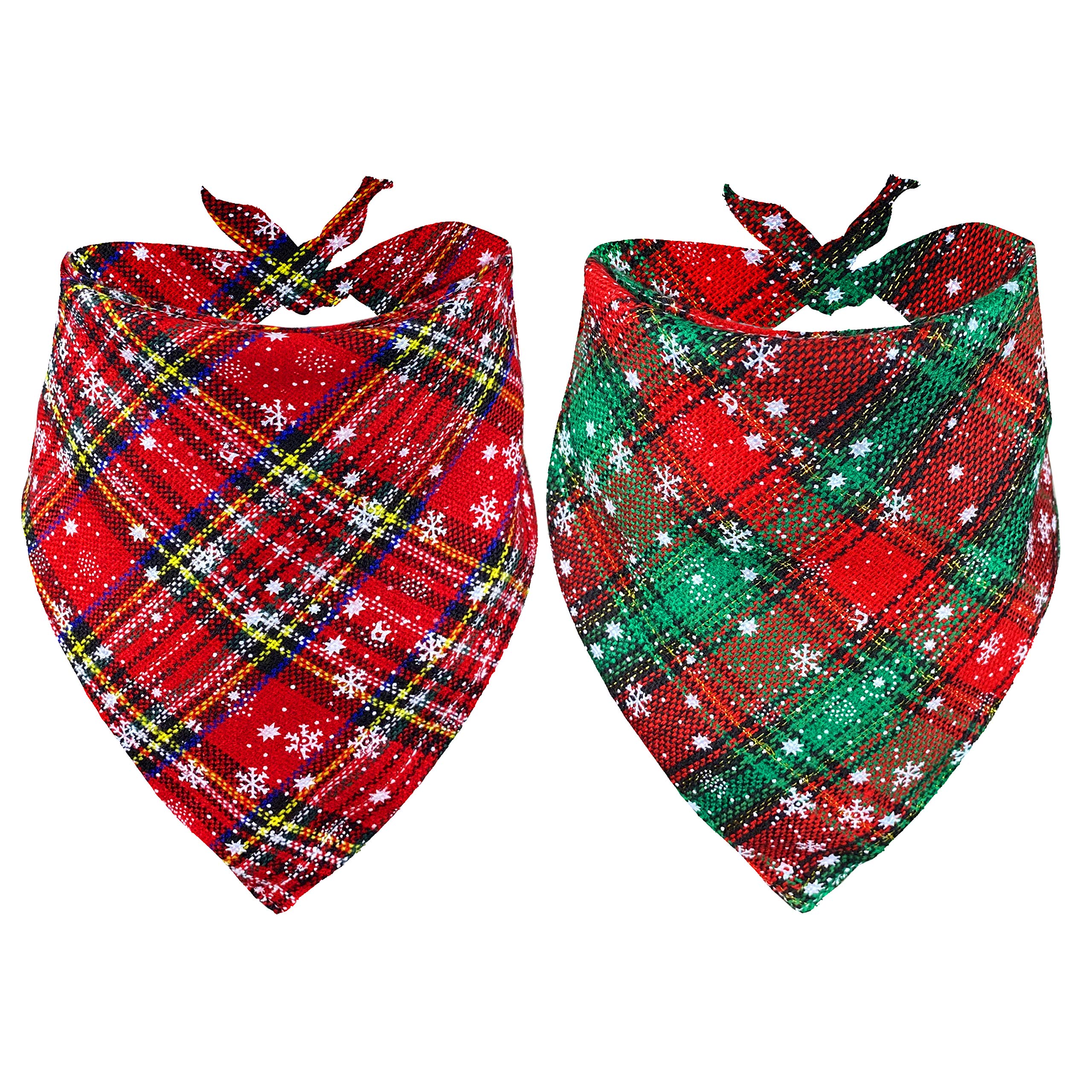 Pohshido 2 Pack Christmas Dog Bandana, Holiday Cat Bandana Buffalo Plaid Flannel Bibs Scarfs For Small Medium Large Dogs Cats Puppies Pets (Large)