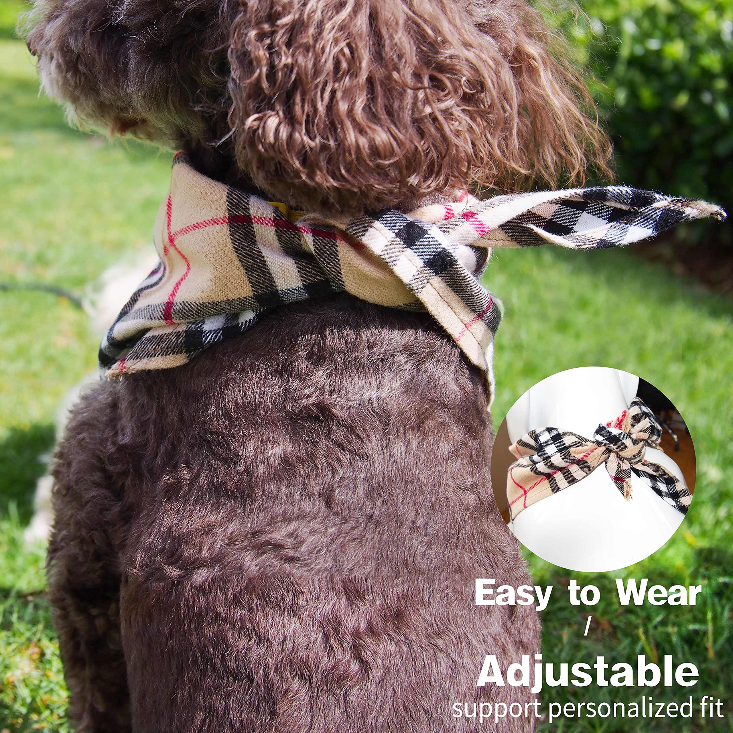 Adjustable Plaid Dog Bandanas,1Pc Soft Washable Cotton Triangle Bib Kerchief Scarfs For Small Medium Large Dogs And Cats (Light