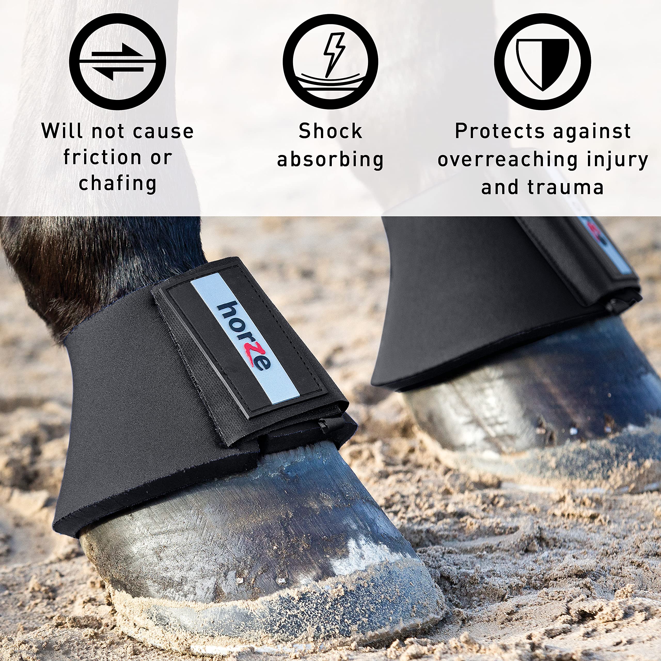 Horze Pro Overreach Bell Boots For Horses | Neoprene Pair - Black - S