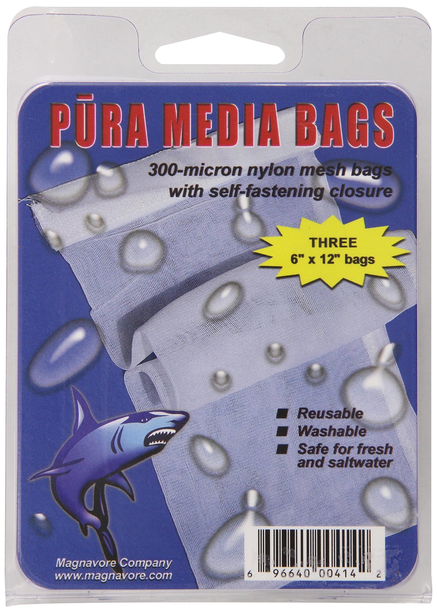Pura (Magnavore) Apu00414 3-Pack 300-Micron Media Bags For Aquarium Filter, 6 By 12-Inch