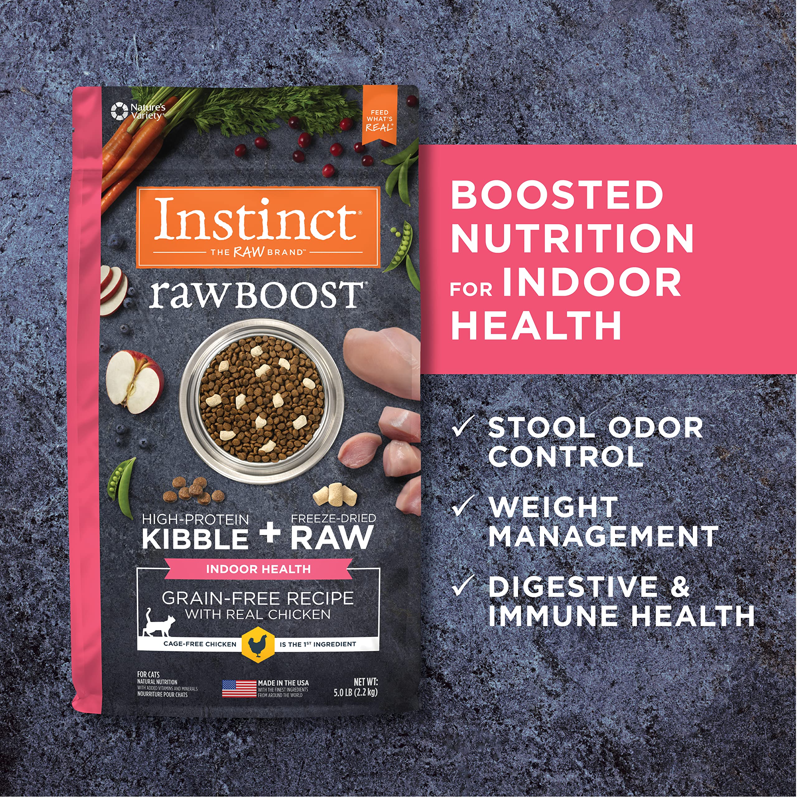 Instinct Raw Boost Indoor Health Grain Free Recipe with Real Chicken Natural Dry Cat Food, 5 lb. Bag