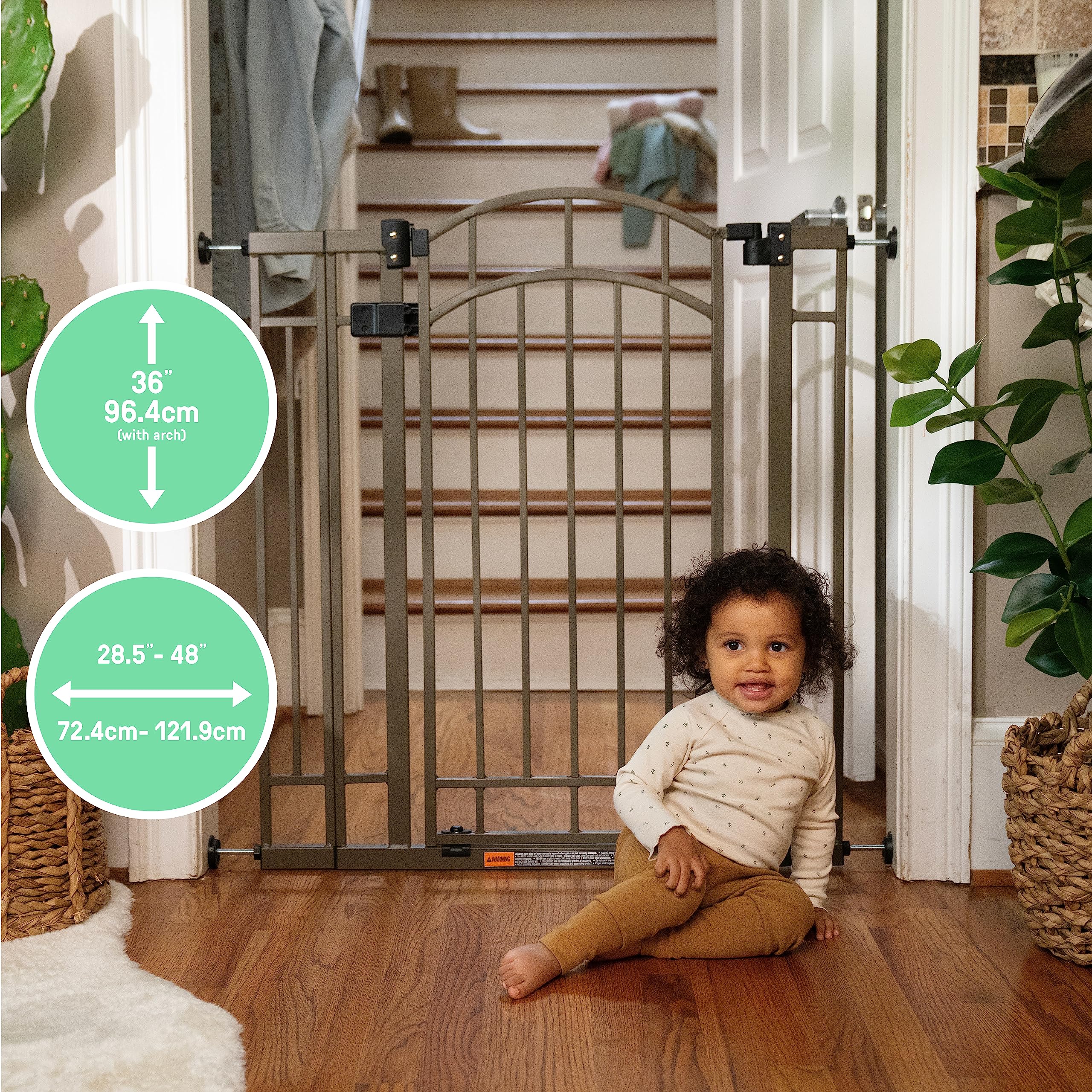 Summer Infant Extra Tall Safety Gate, 28.5-48" Wide, 36" Tall, Bronze, Metal, Model 07600CZ, Pressure or Hardware Mounted for Baby & Pets