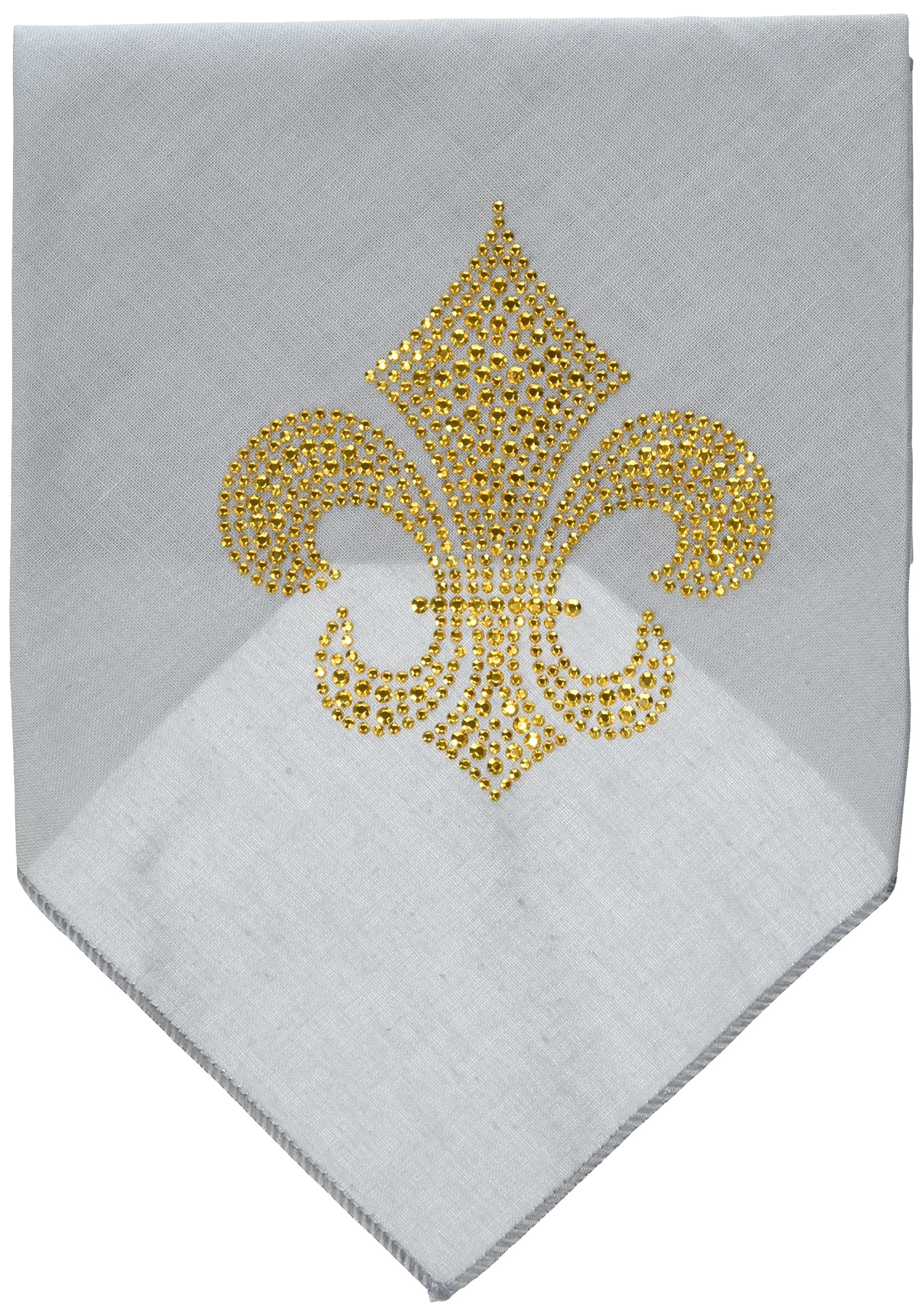 Pet and Dog Bandana Rhinestone, Fleur De Lis Gold Grey Large