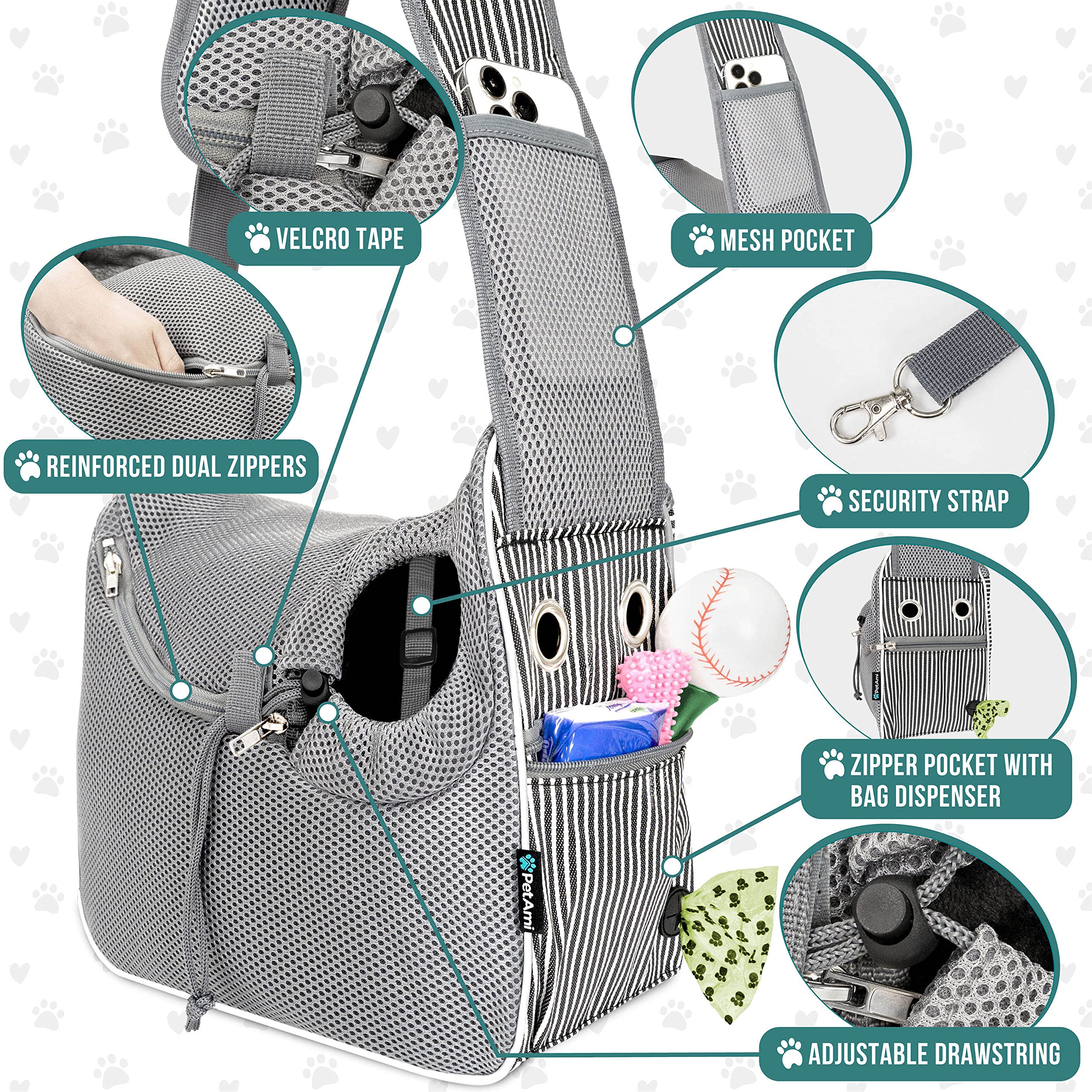 PetAmi Small Dog Sling Carrier, Soft-Sided Crossbody Puppy Carrying Purse Bag, Adjustable Sling Pet Pouch to Wear Medium Cat Tra