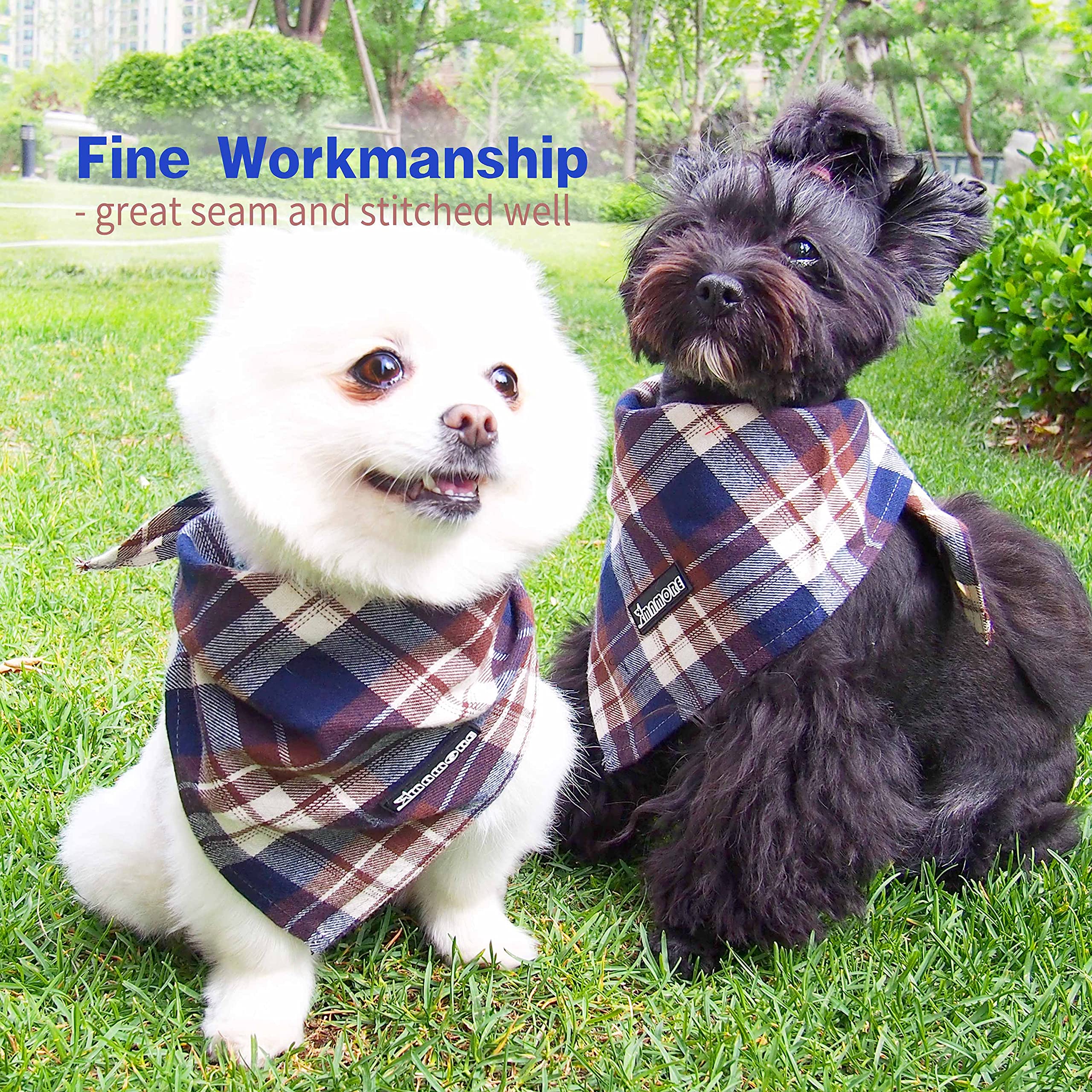 Soft Washable Plaid Bandanas For Dogs And Cats,Adjustable Triangle Bib Comfortable Scarfs For Girl Boy Dogs Puppies (Brown&Blue,