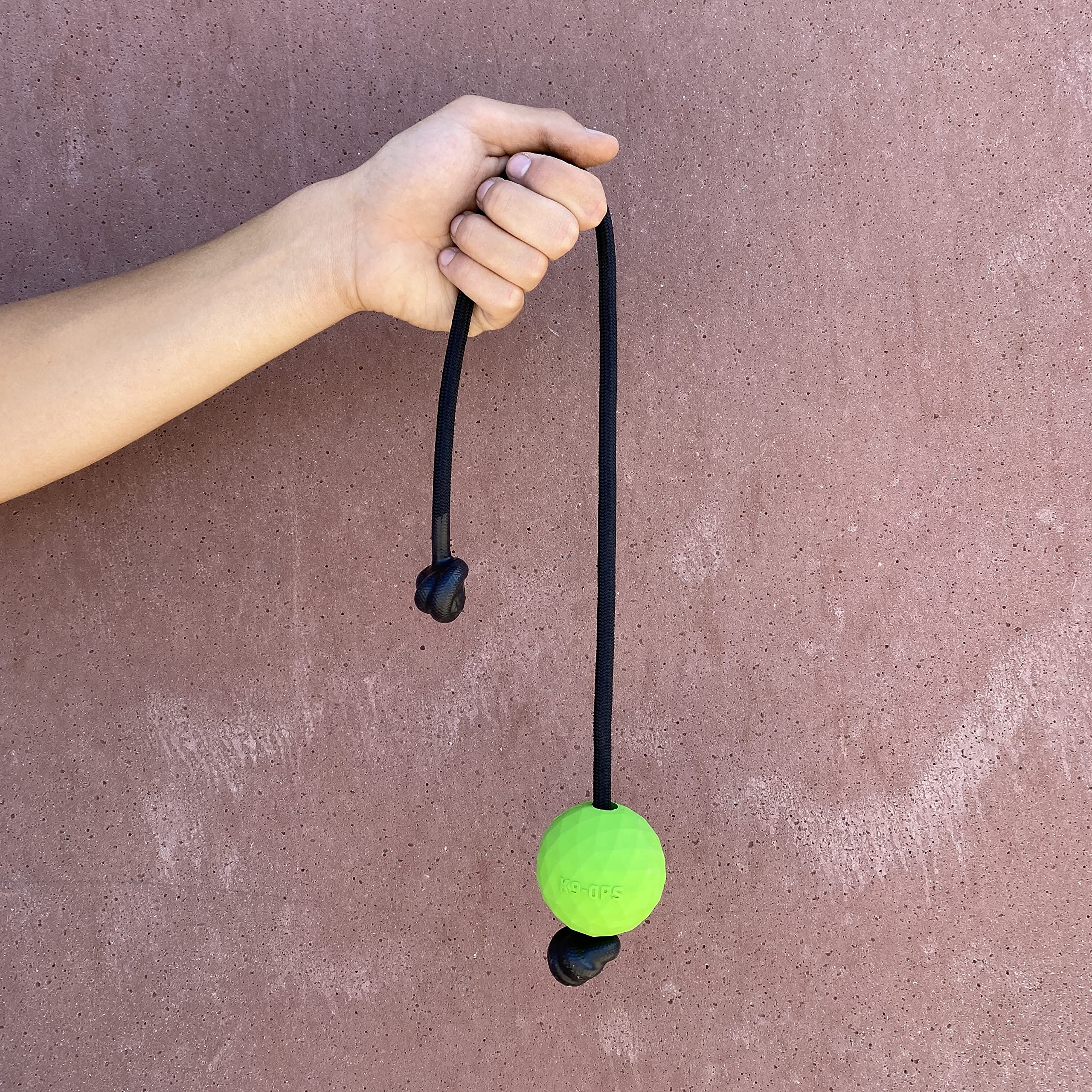K9 Ops Dog Ball on Rope - Solid Rubber Tug Toy for Large Dogs, Indestructible, Envy Green with Black Rope