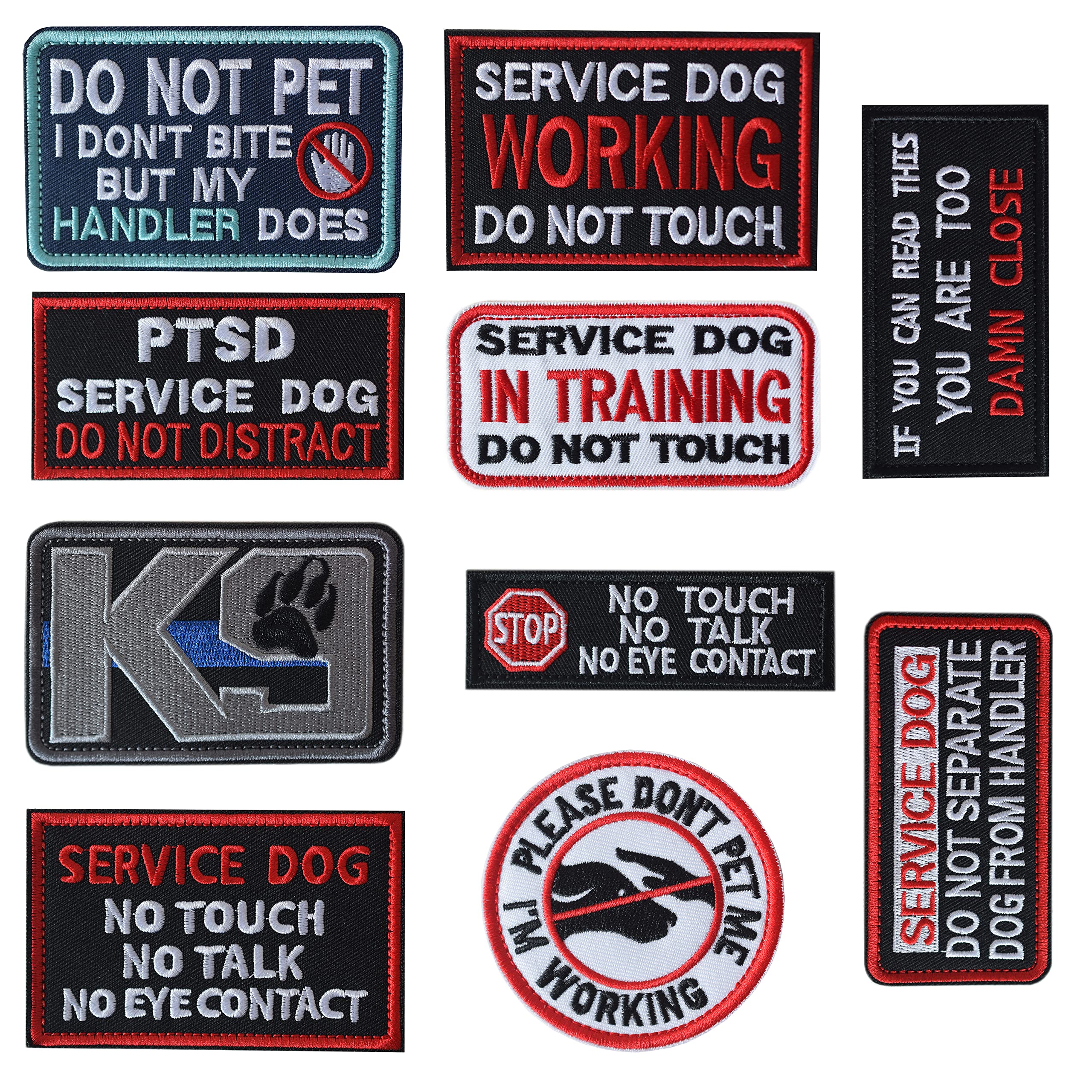10 Pieces Service Dog K9 Please Don'T Pet Me In Training No Touch Full Embroidered Badge Emblem Patch For Service Dogs Harness V