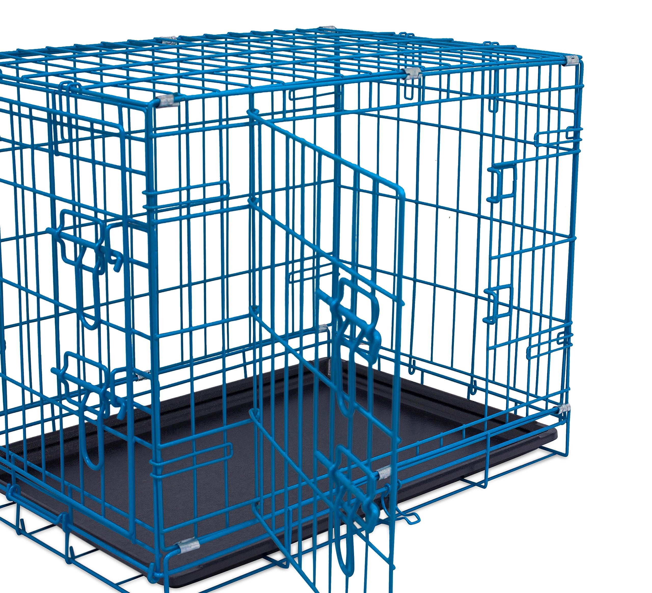 Internet's Best Double Door Steel Dog Crate, 24" Small, Collapsible, Blue, Alloy Steel