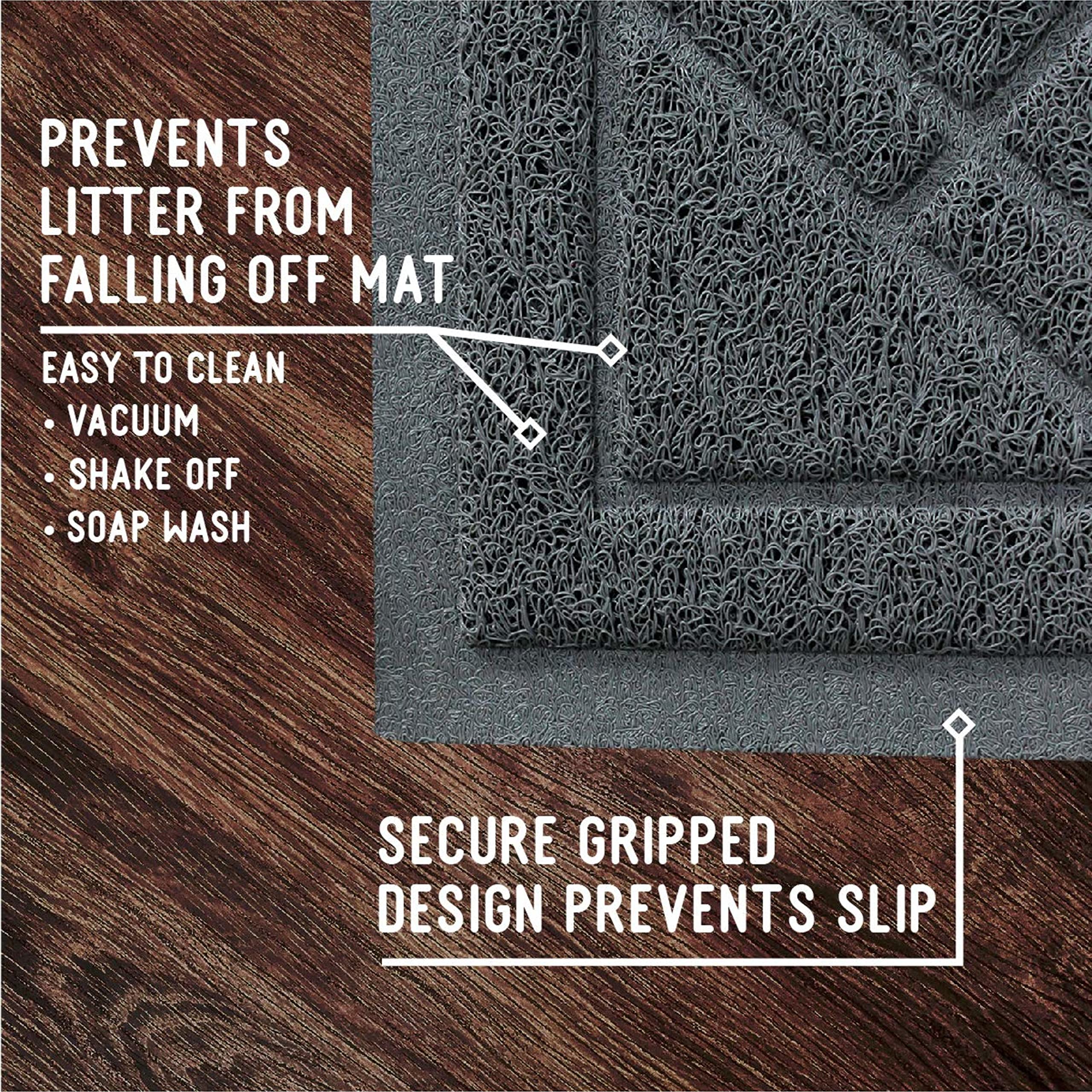 Downtown Pet Supply - Kitty Litter Mat - Padded, Non-Slip Mat For Cat Litter Box - Waterproof Mat For All Litter Types - Grey -
