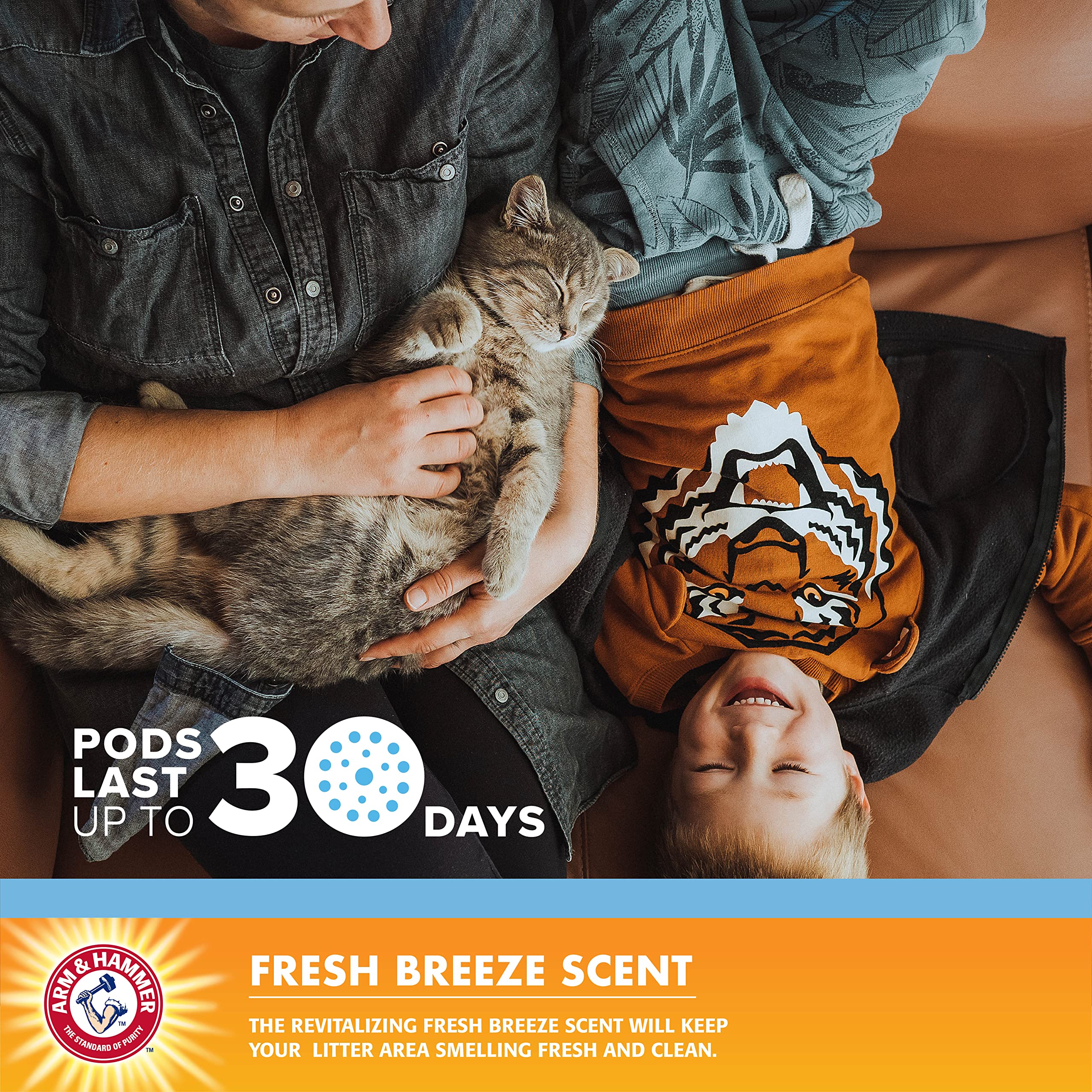 Arm & Hammer Cat Litter Deodorizing Pods, Fresh Breeze Scent, 2 Count, Model FF25895, Blue